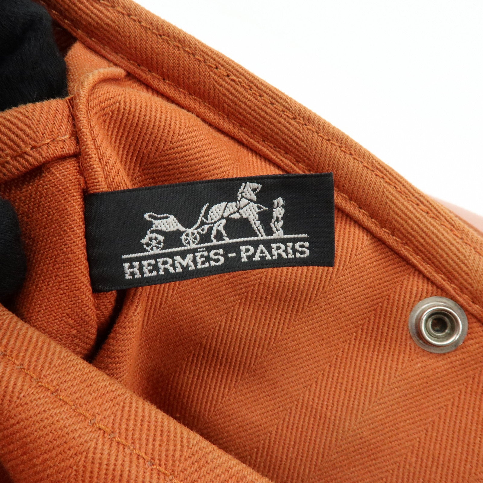 HERMES Valparaiso PM Toile Chevron Leather Tote Bag Hand Bag Brown