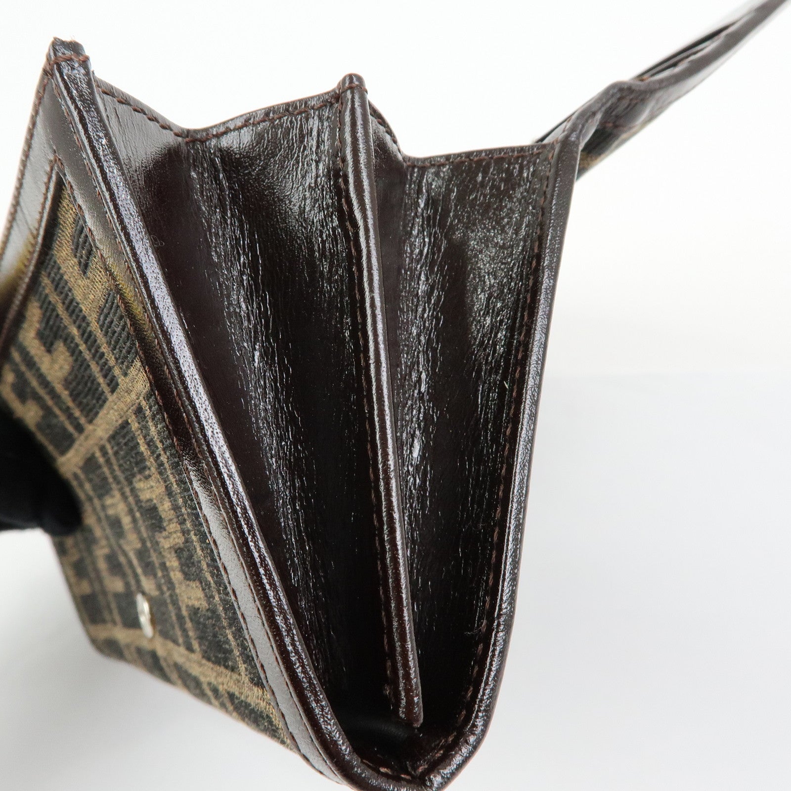 FENDI Zucca Canvas Leather Bi-fold Long Wallet Brown 30851