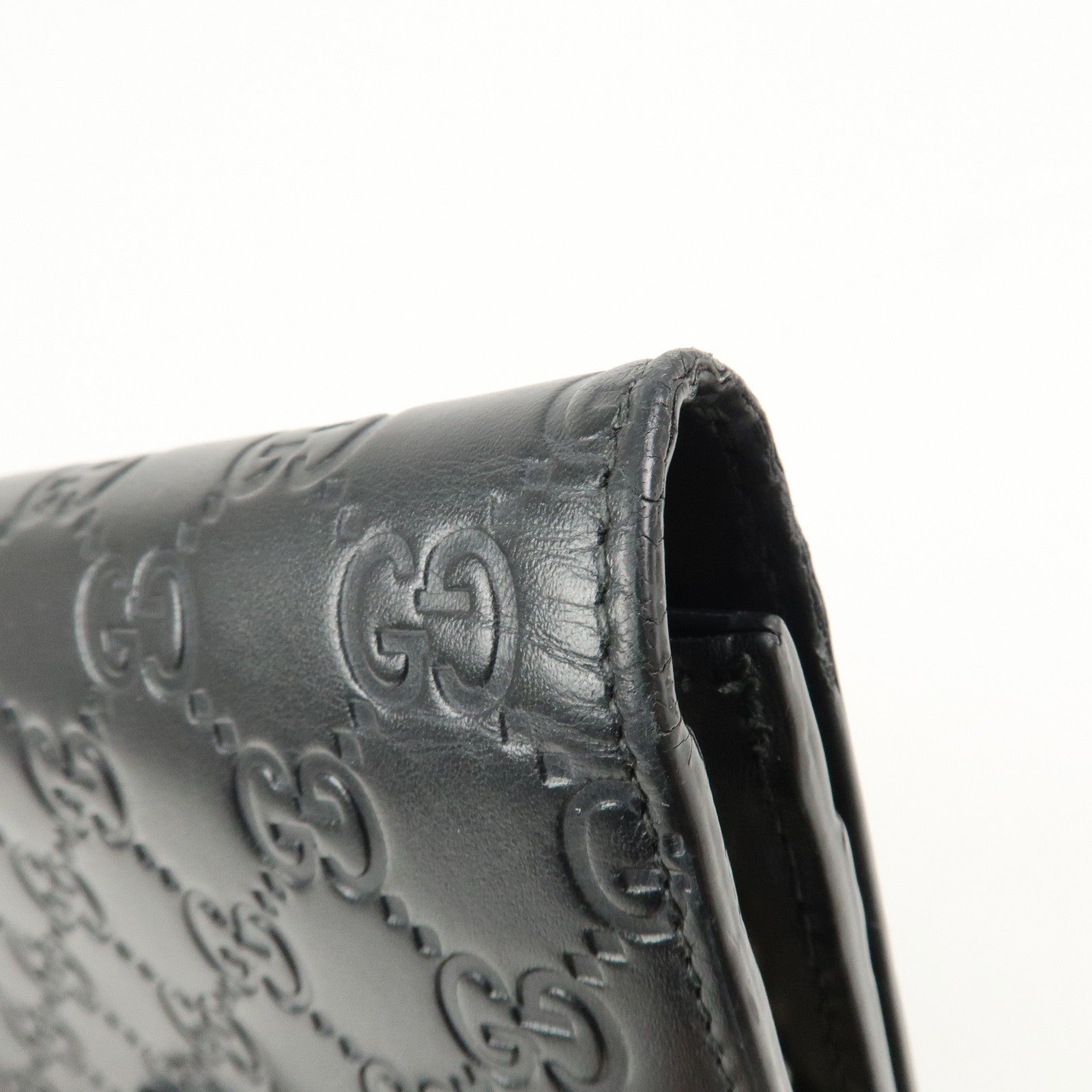 GUCCI Interlocking G Guccissima Leather Chain Shoulder Wallet Black