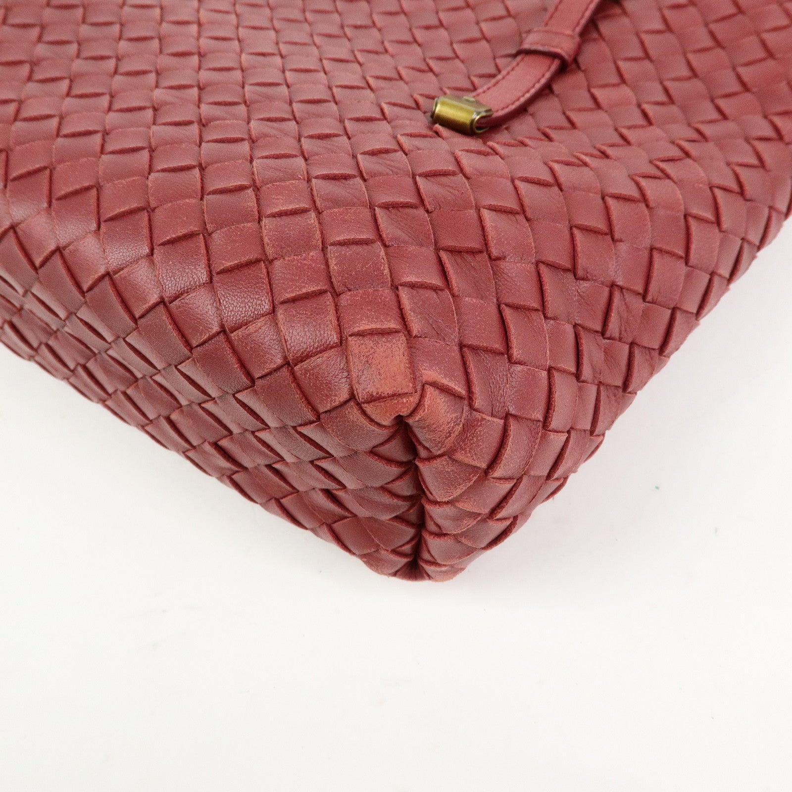 BOTTEGA VENETA Intrecciato Leather Tote Hand Bag Red Brown162937