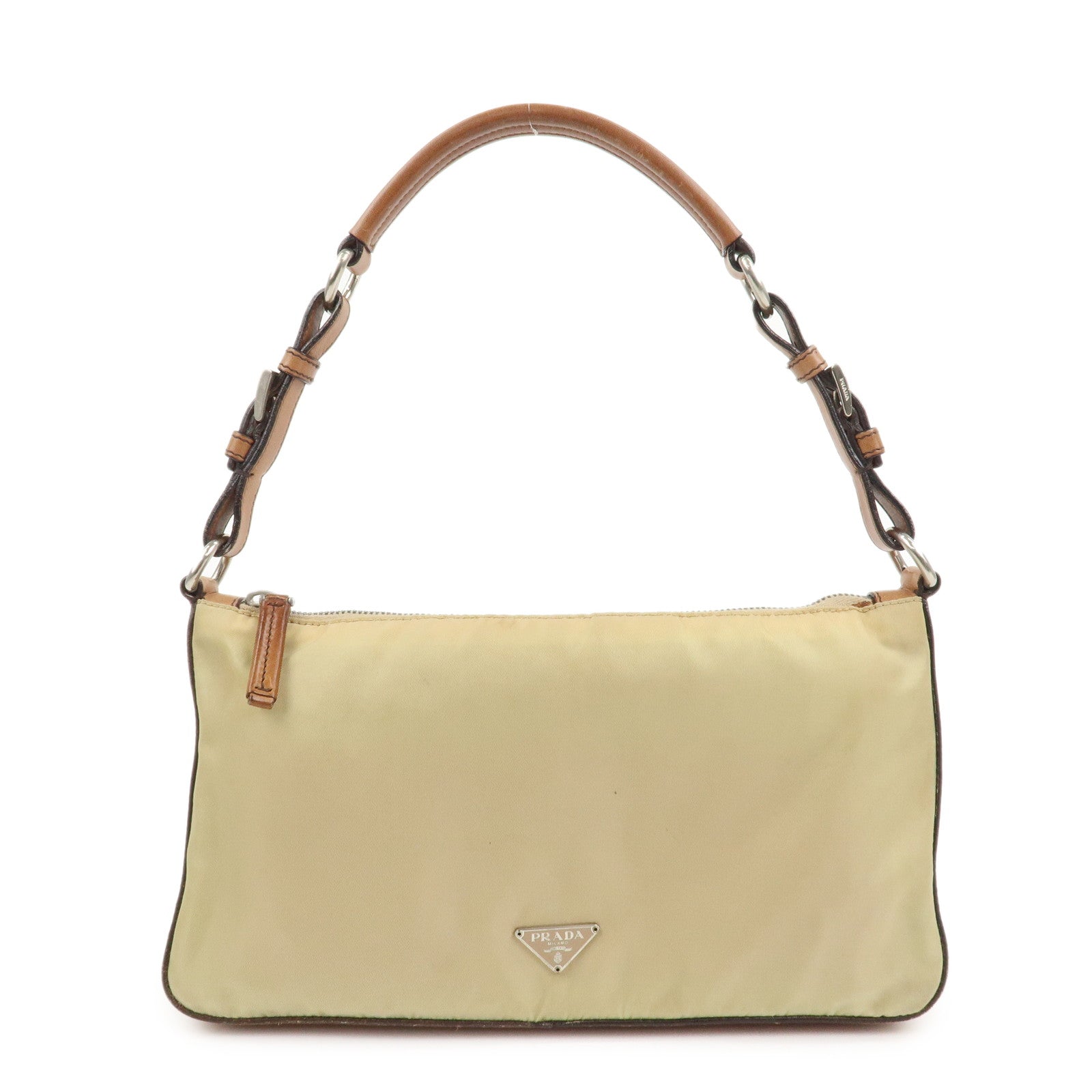 PRADA Triangle Logo Nylon Shoulder Bag Brown BR2205