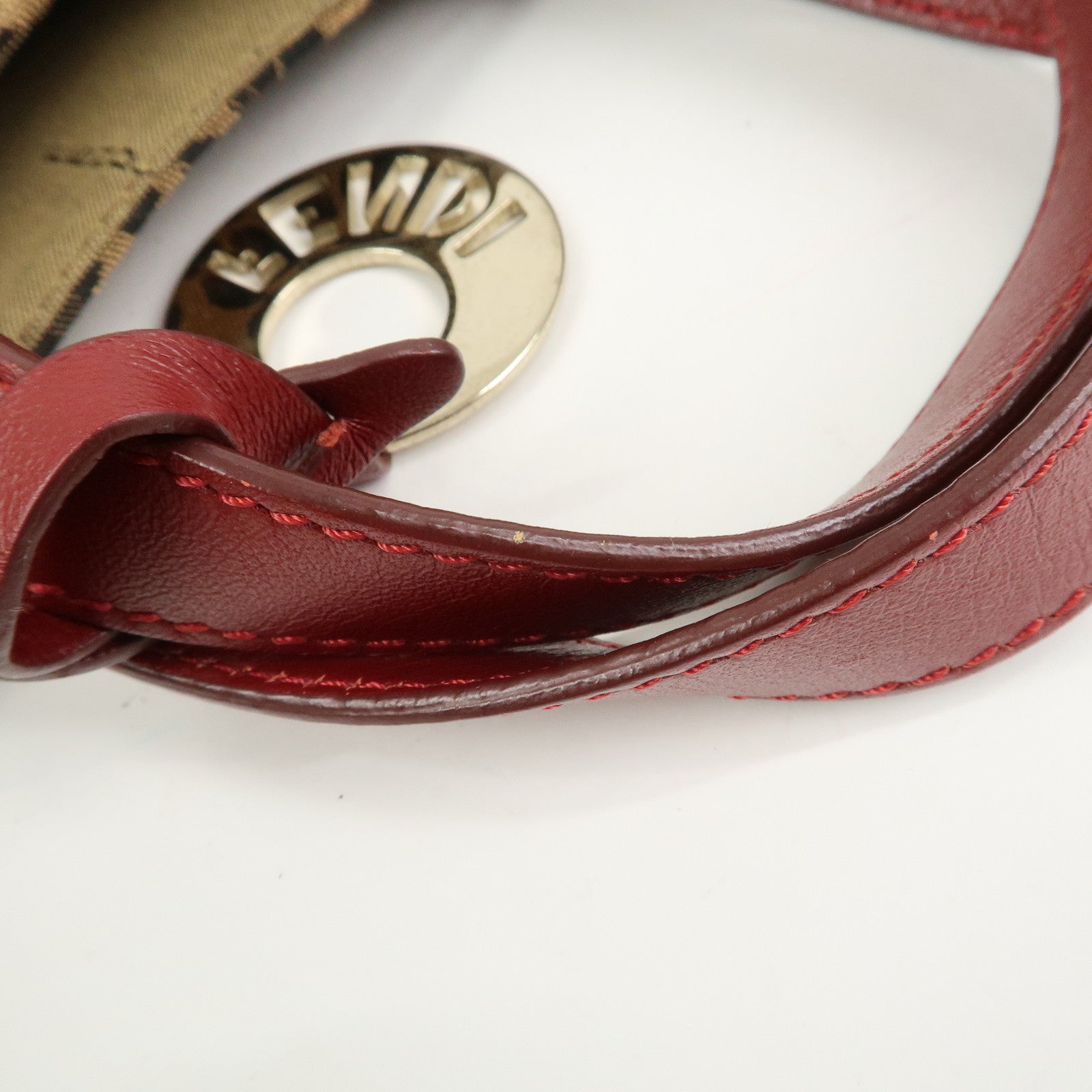 FENDI Canvas Leather Leopard Tote Bag Hand Bag Brown Red 8BH173