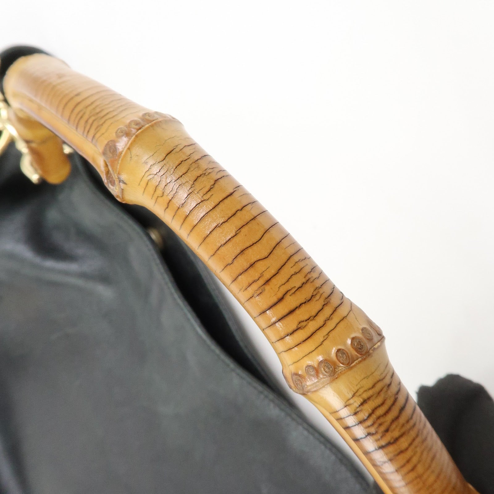 GUCCI Bamboo Leather 2Way Hand Bag Shoulder Bag Black 001郢晢ｽｻ2852
