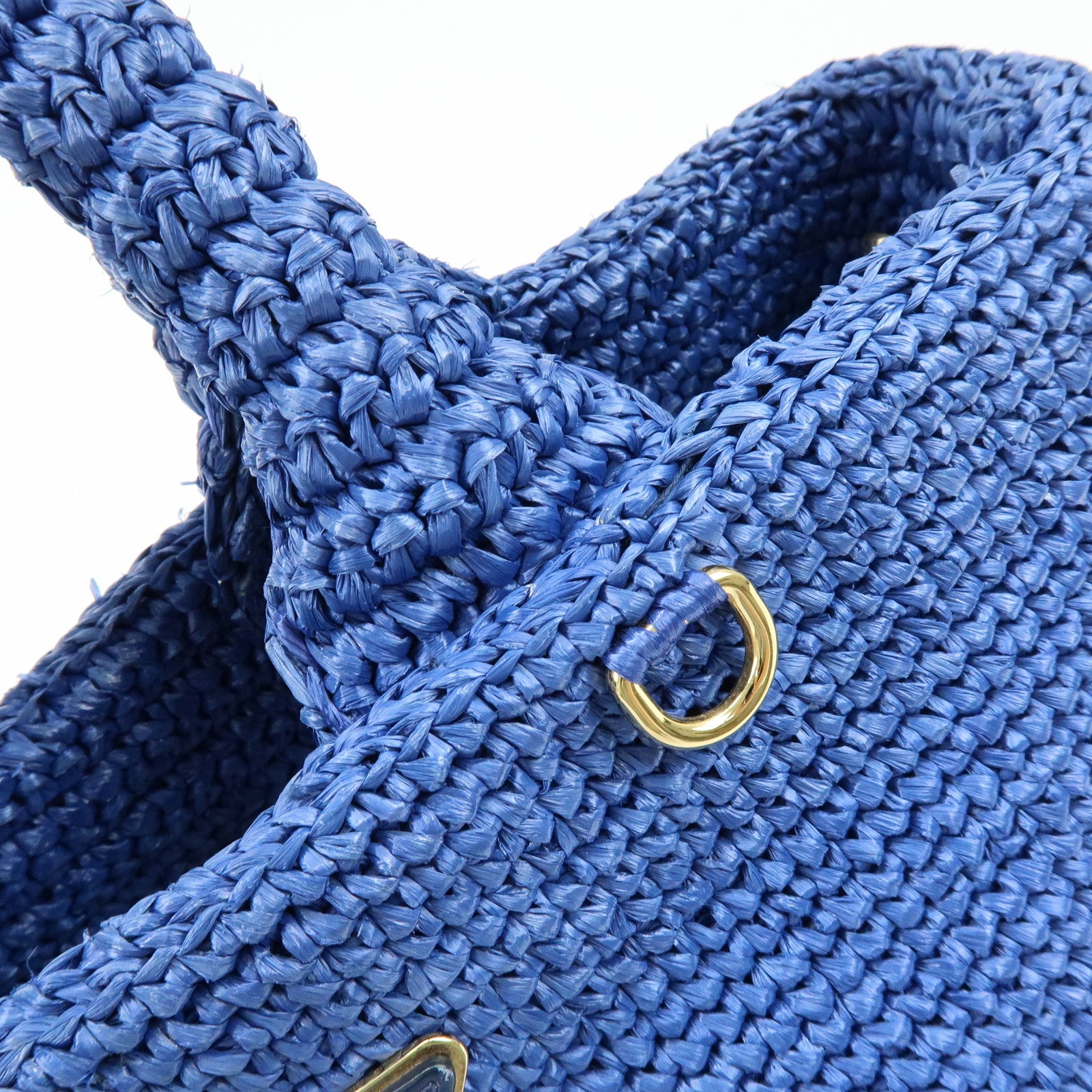 PRADA Triangle Logo Raffia 2Way Hand Bag Shoulder Bag Blue 1BG175