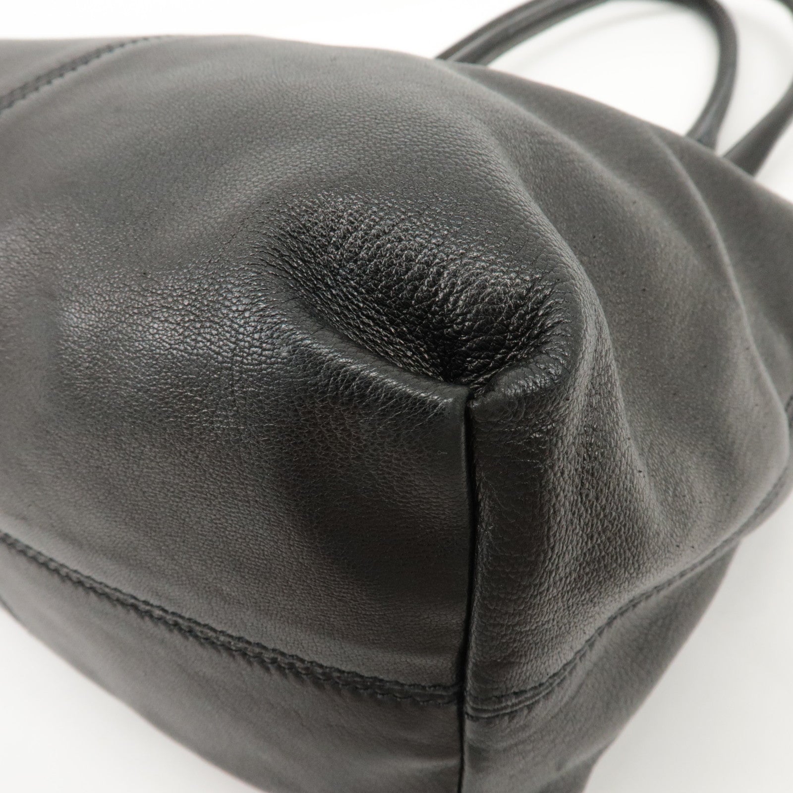 PRADA Triangle Logo Leather Tote Bag Hand Bag Black Used