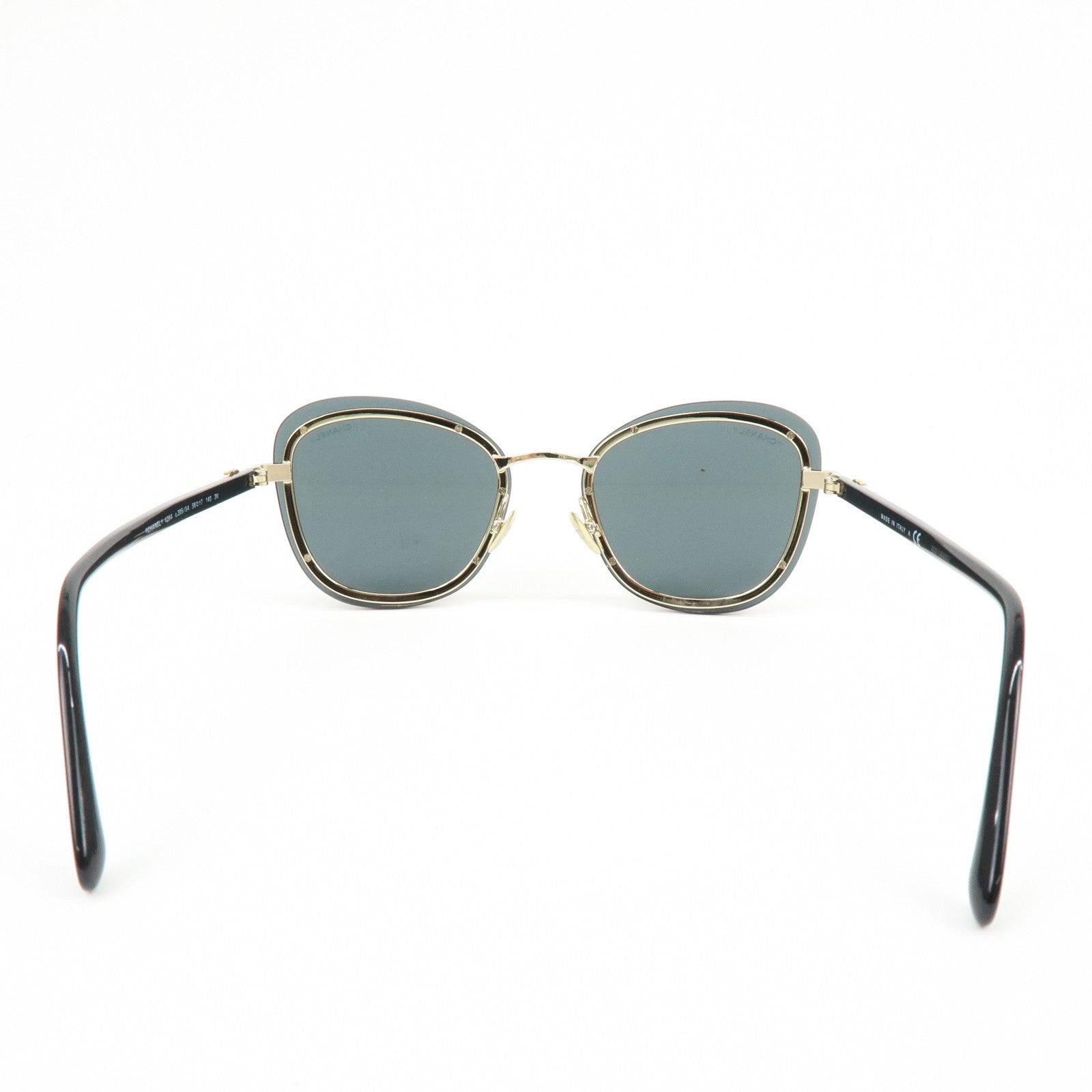 CHANEL Plastic Sunglasses Black Gold 56□17 140 3N 4264