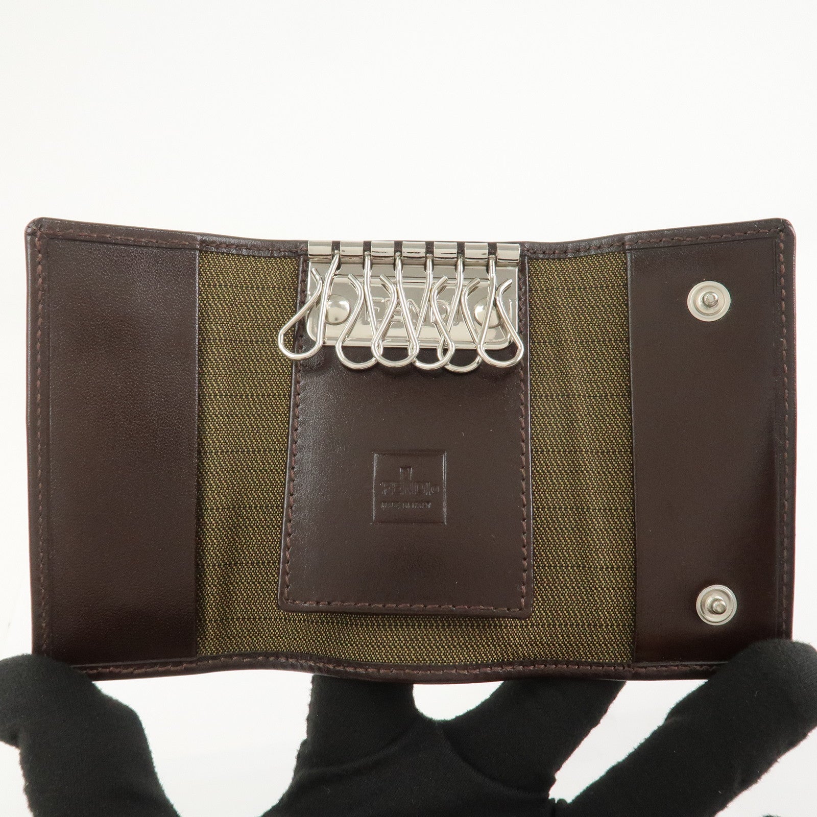 FENDI Zucca Canvas Leather 6 Ring Key Case Key Holder Brown 10163
