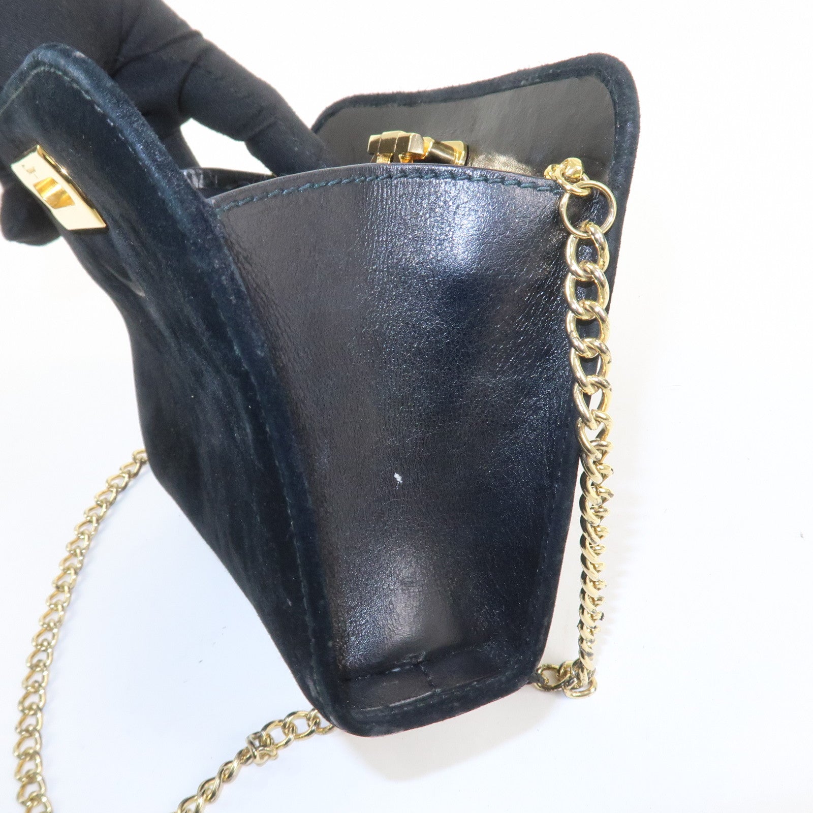 Ferragamo Gancini Suede Leather Chain Shoulder Bag Black