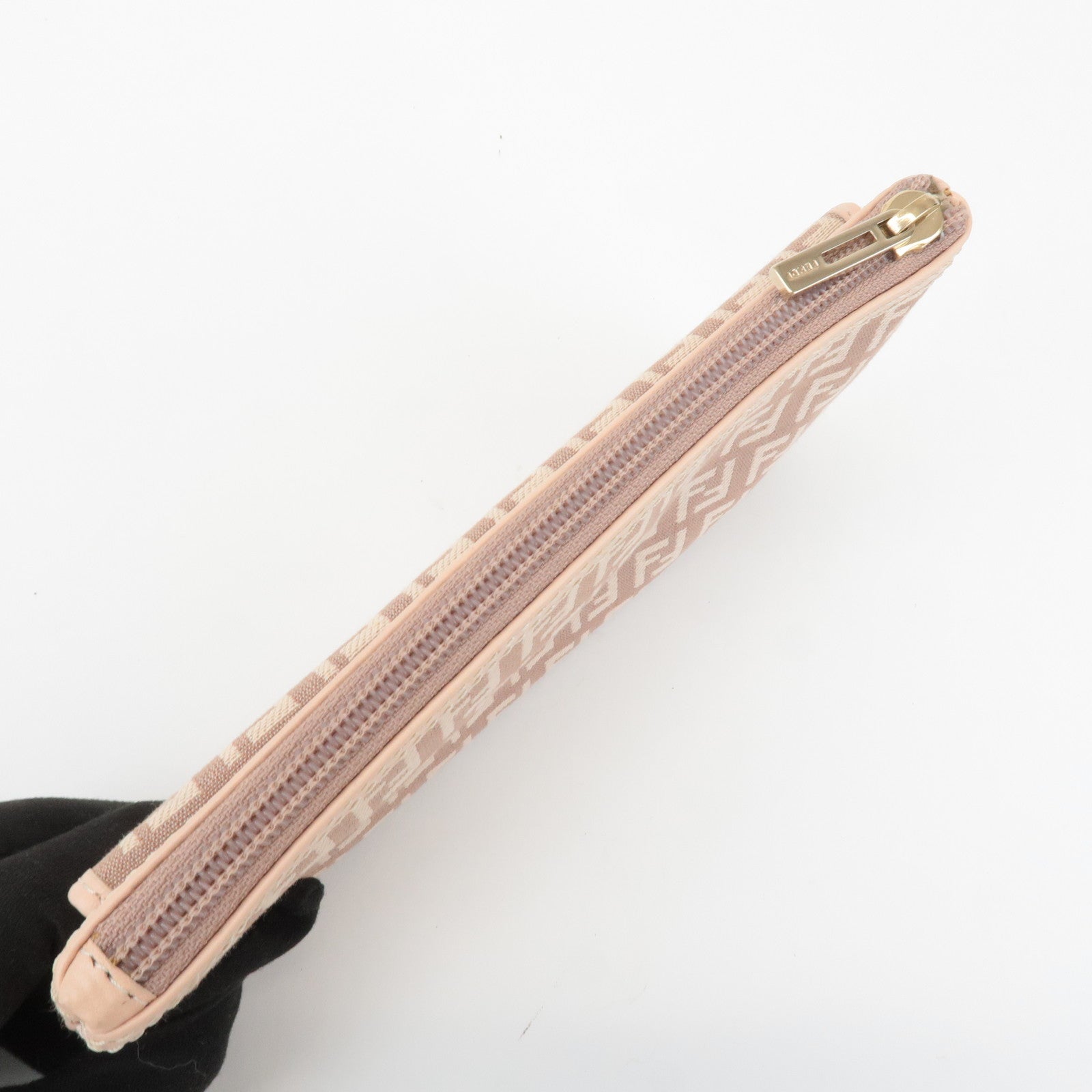 FENDI Zucchino Canvas Leather Pouch Purse Pink 8N0038