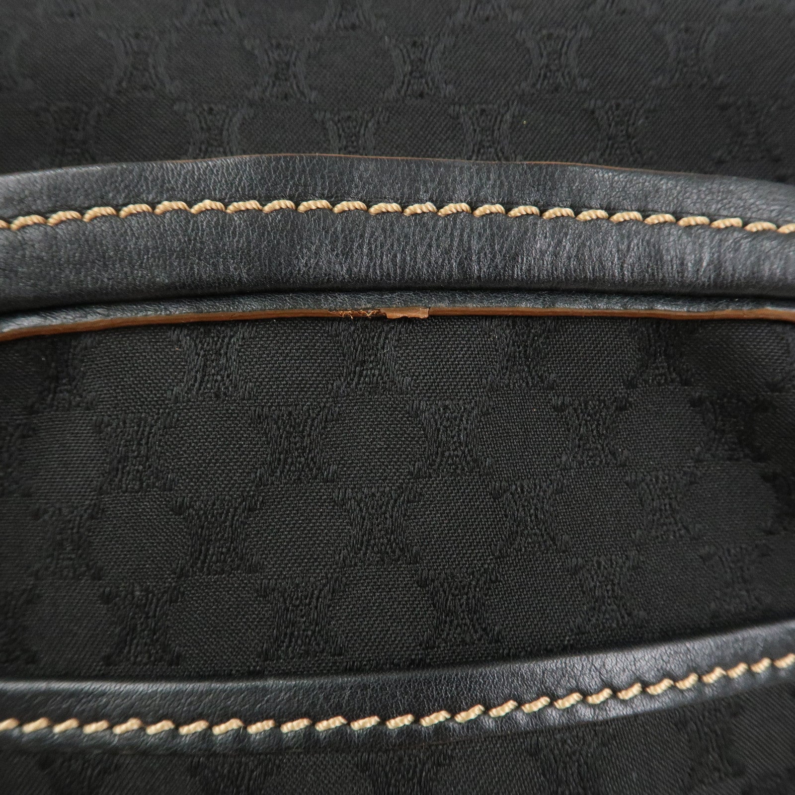 CELINE Macadam Canvas Leather Shoulder Bag Crossbody Bag Black