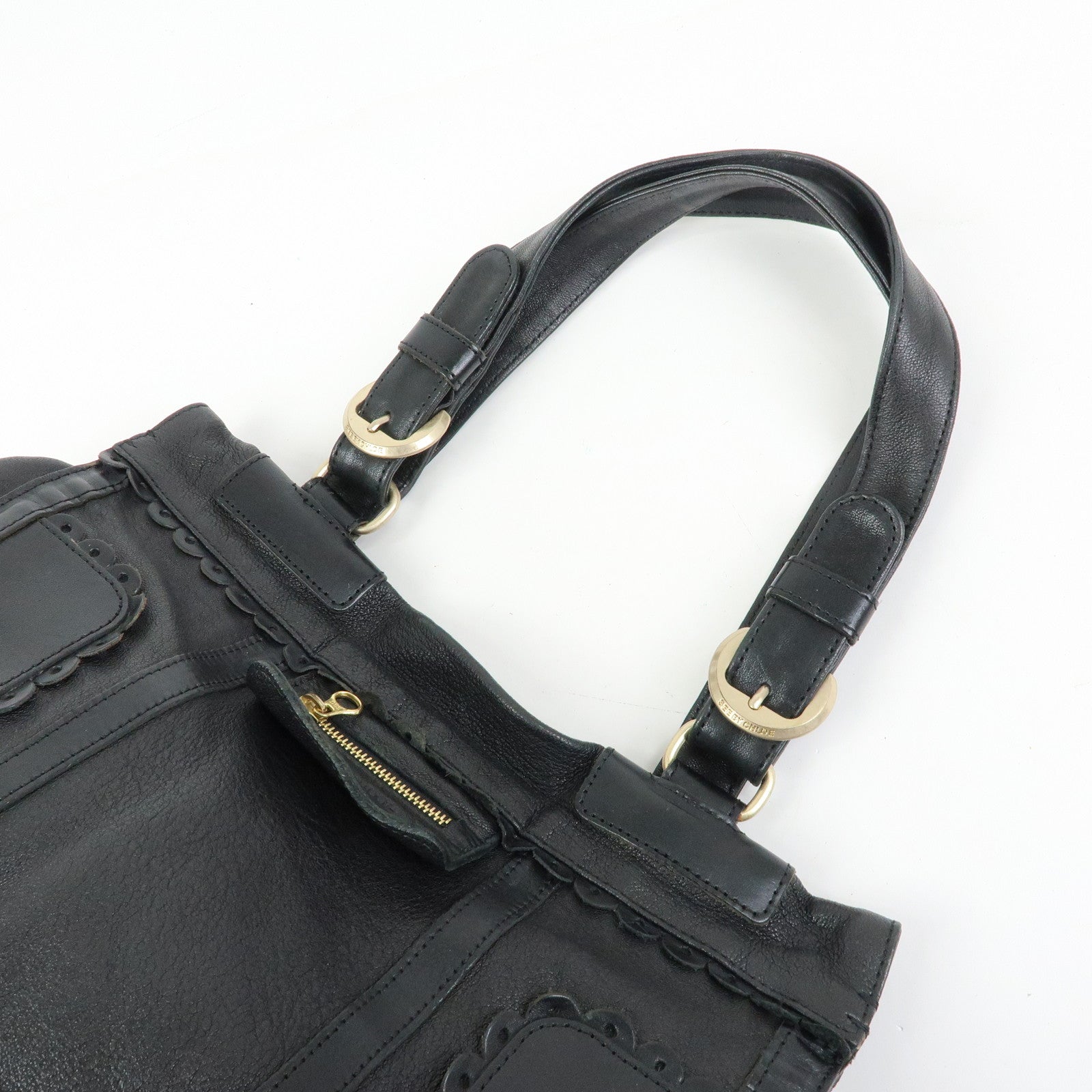 Chloe See by Chloe Leather Tote Bag Hand Bag Shoulder Bag Black