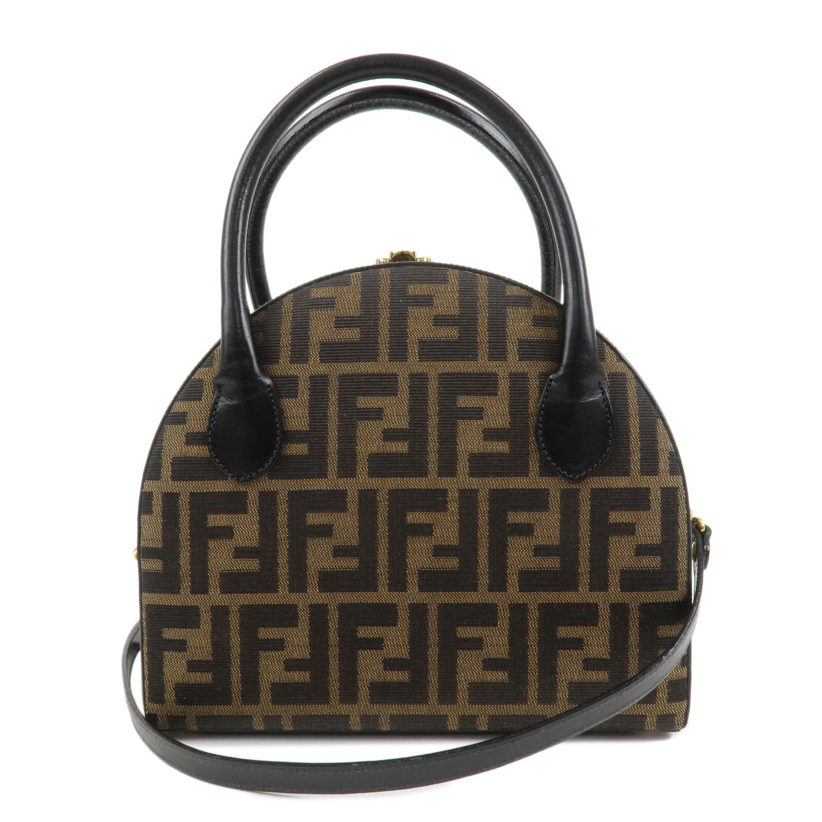FENDI Zucca Canvas Leather 2Way Hand Bag Shoulder Bag Brown Black