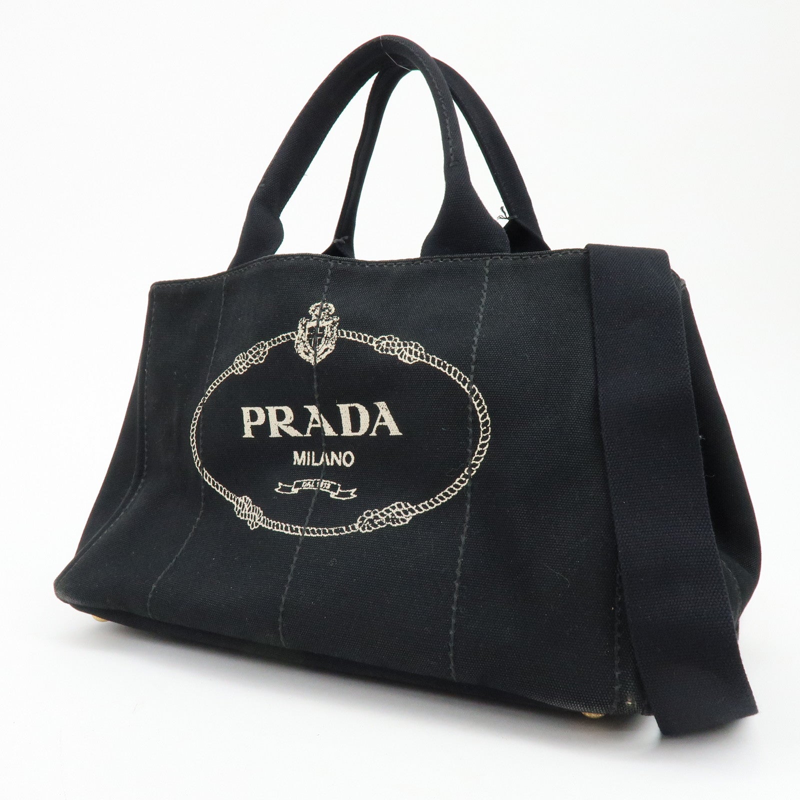 PRADA Logo Canapa Canvas 2Way Bag Tote Bag Hand Bag Black B1877G