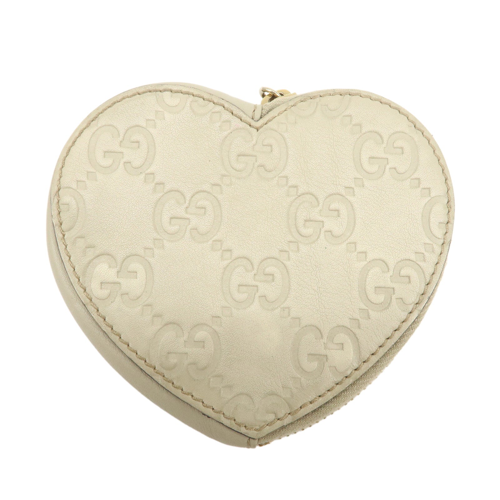 GUCCI Lovely Heart Logo Guccissima Leather Coin Case Ivory 152615