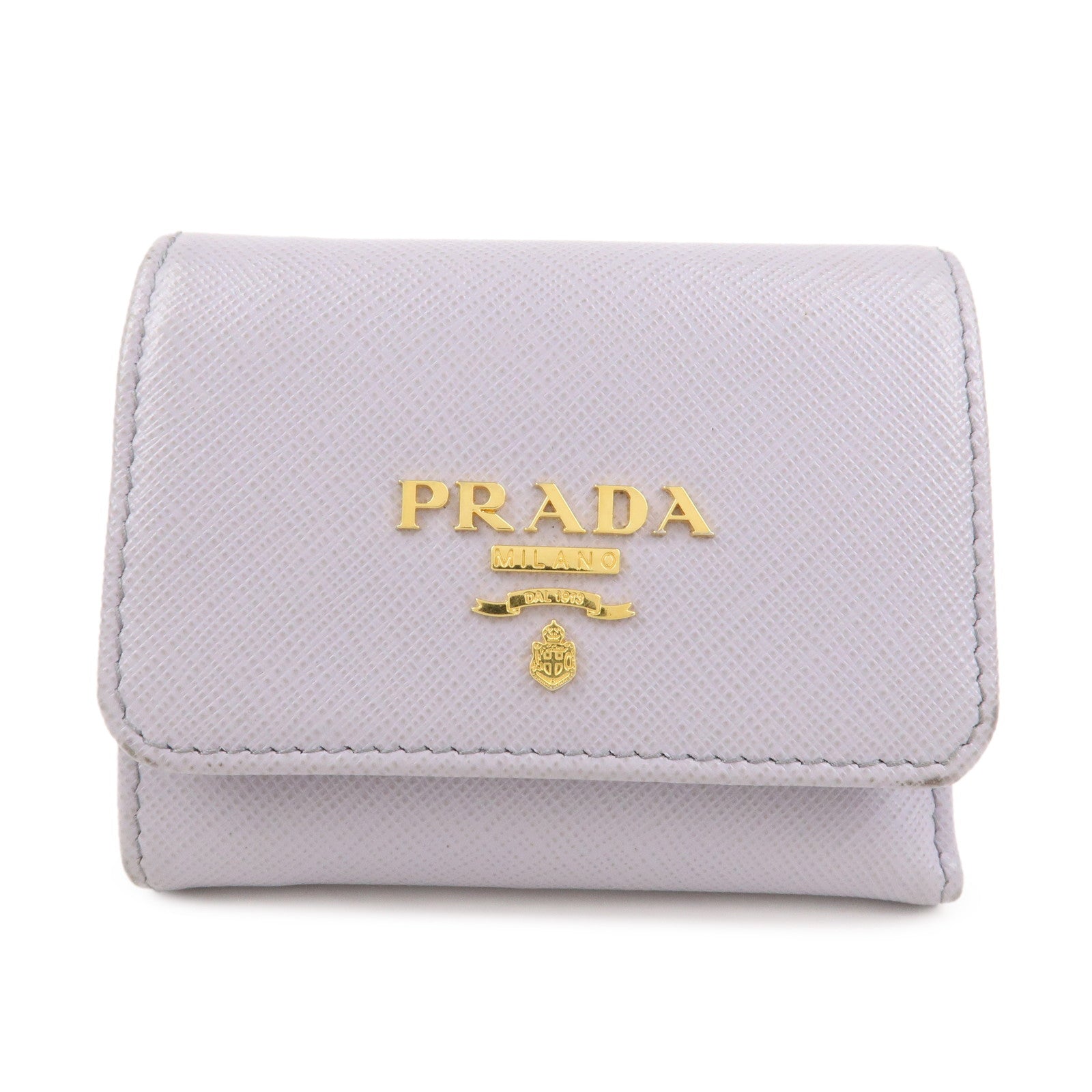 PRADA Saffiano Leather Tri-fold Compact Wallet Light Purple 1MH043