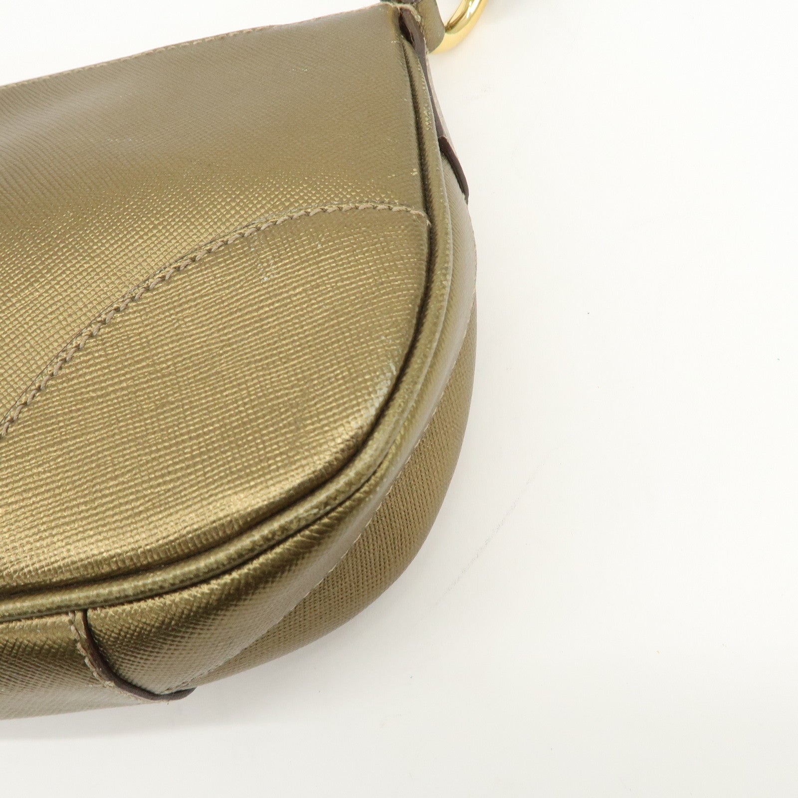 PRADA Triangle Logo Saffiano Leather Shoulder Bag Hand Bag Gold