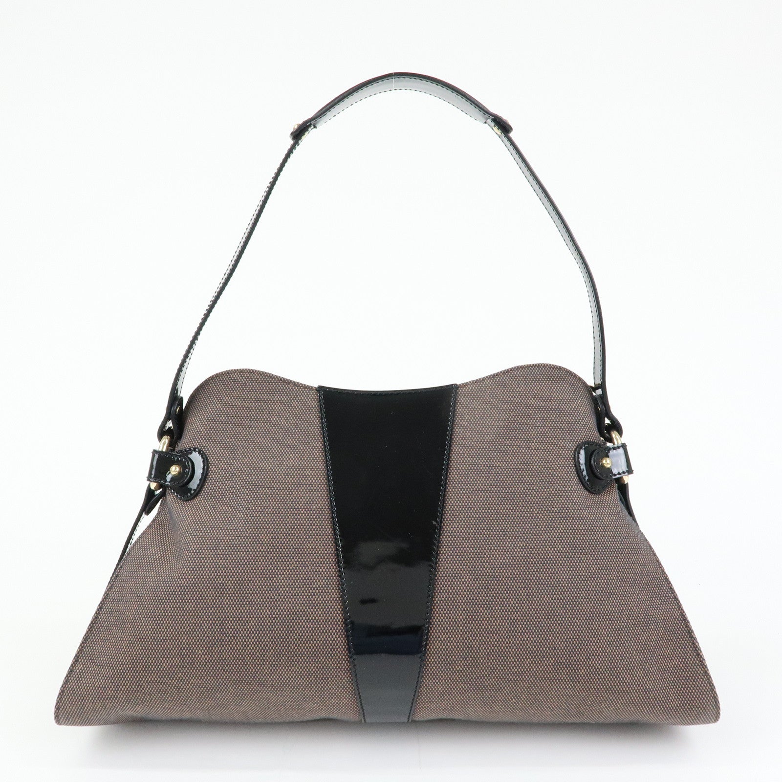 FENDI Canvas Patent Leather Shoulder Hand Bag Brown Black 8BR421