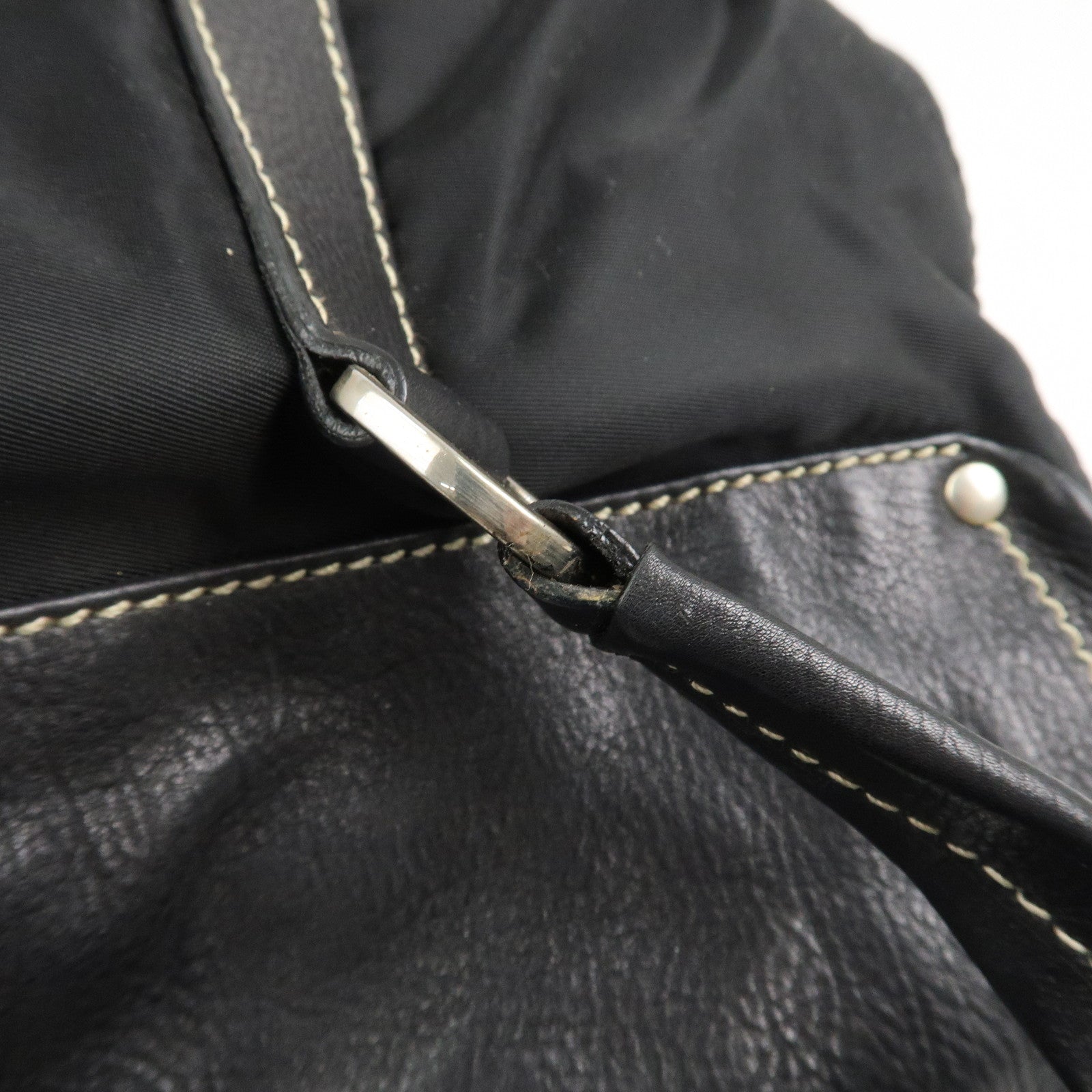 PRADA Triangle Logo Nylon Leather Shoulder Bag Black BR2418