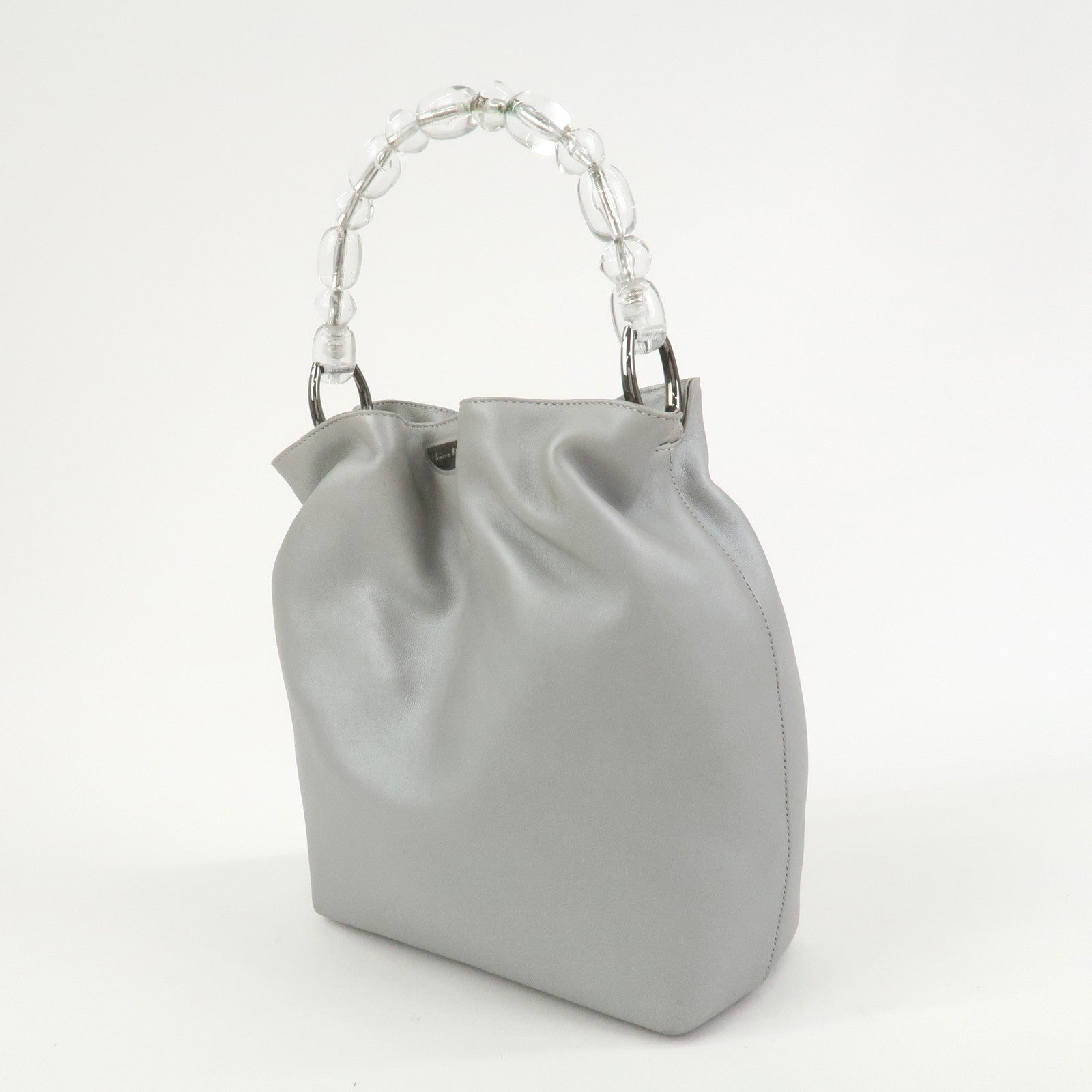 Christian Dior Maris Pearl Leather Hand Bag Silver Gray