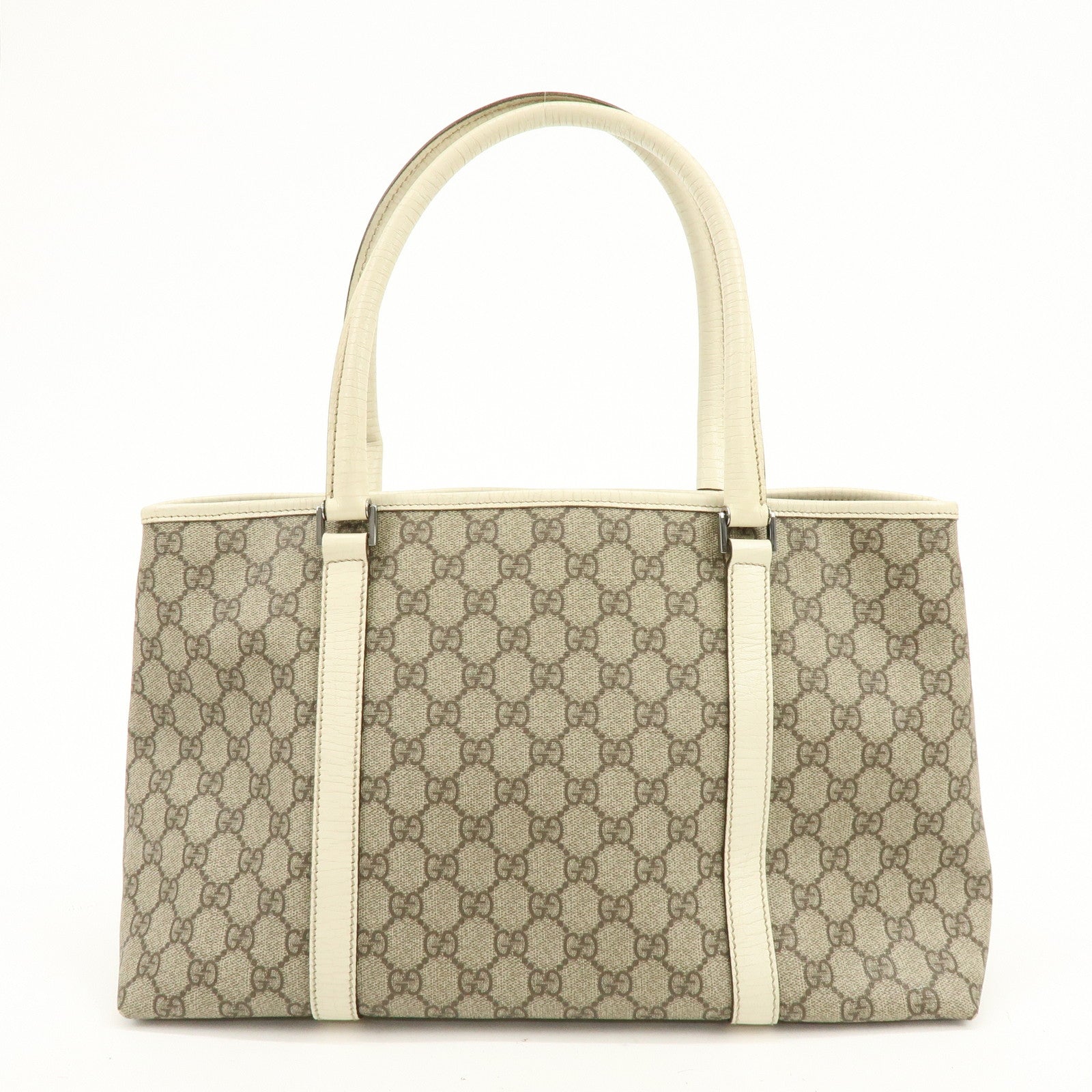 GUCCI GG Canvas Leather Shoulder Bag Tote Bag Beige White 114595