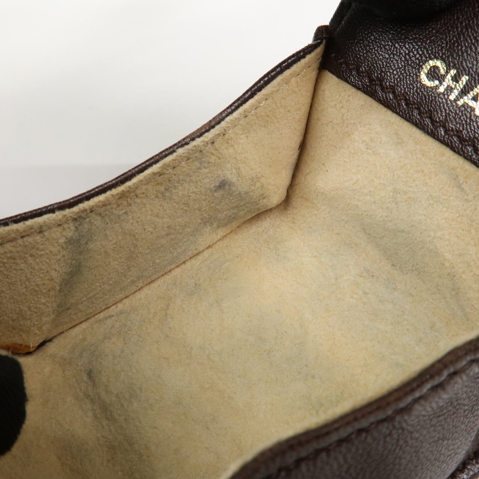 CHANEL Chocolate Bar Patent Leather Coin Case Coin Purse Brown