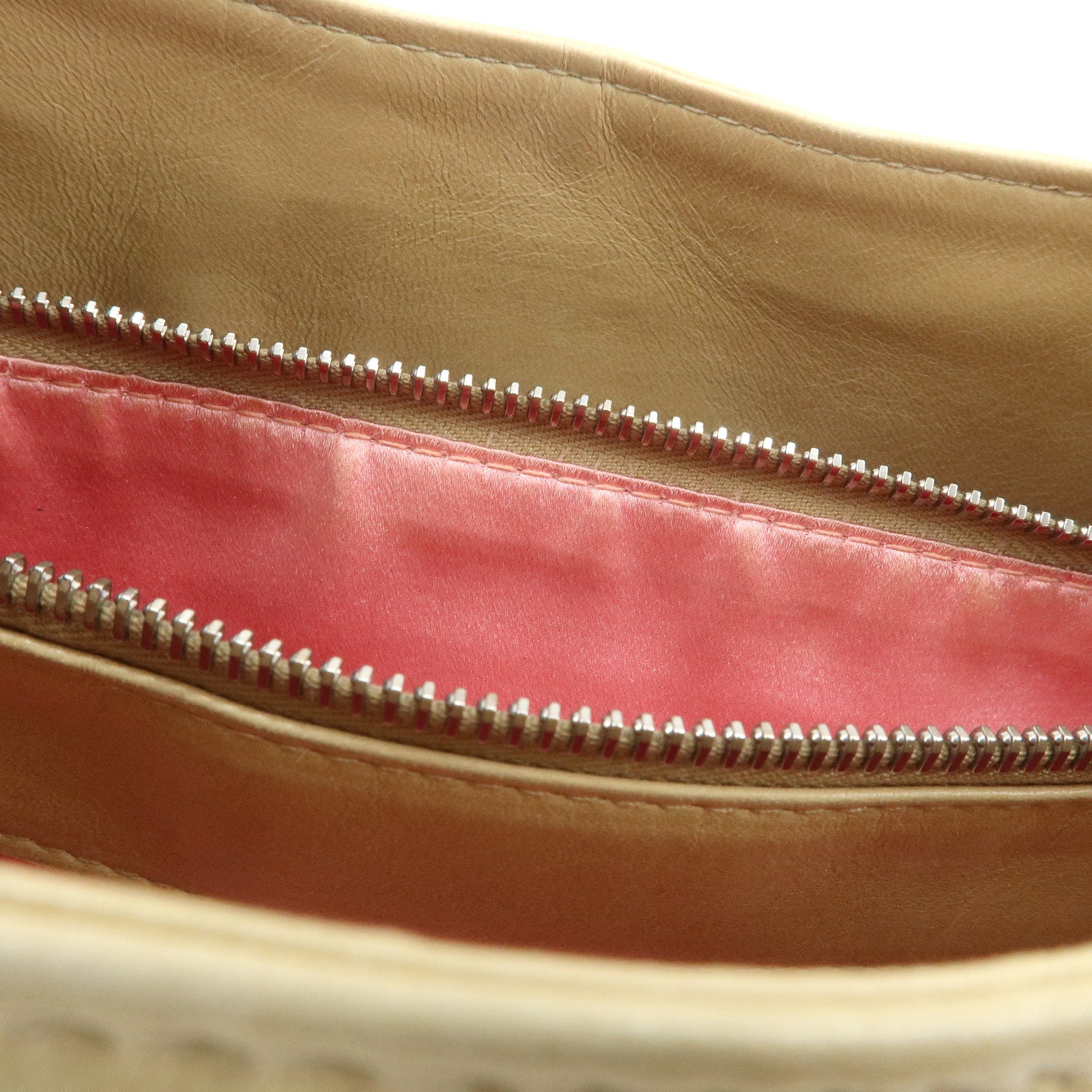 FENDI Logo Leather Shoulder Bag Hand Bag Beige Silver Hardware