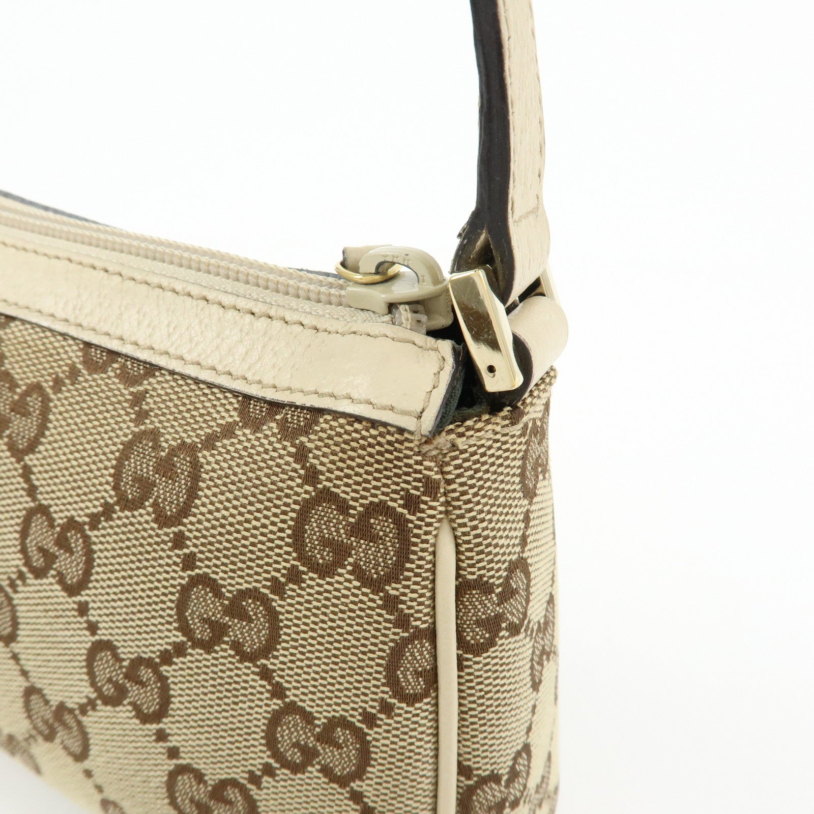 GUCCI GG Canvas Leather Hand Bag Beige Ivory 145750