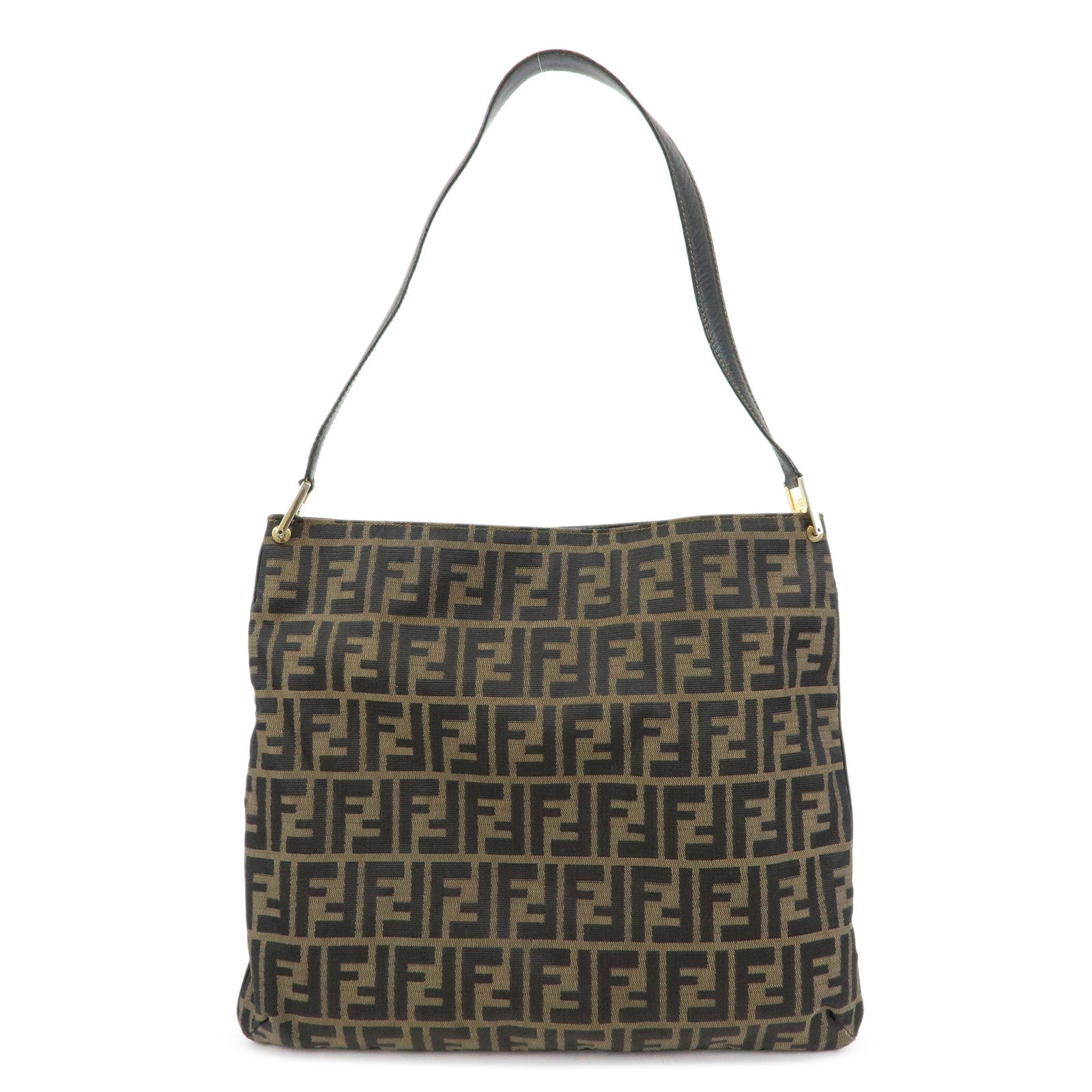 FENDI Zucca Canvas Leather Shoulder Bag Hand Bag Black Brown