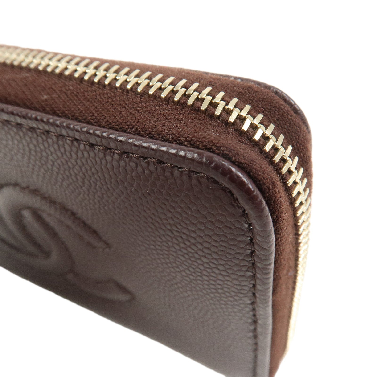 CHANEL COCO Mark Caviarskin Coin Case Brown AP4658