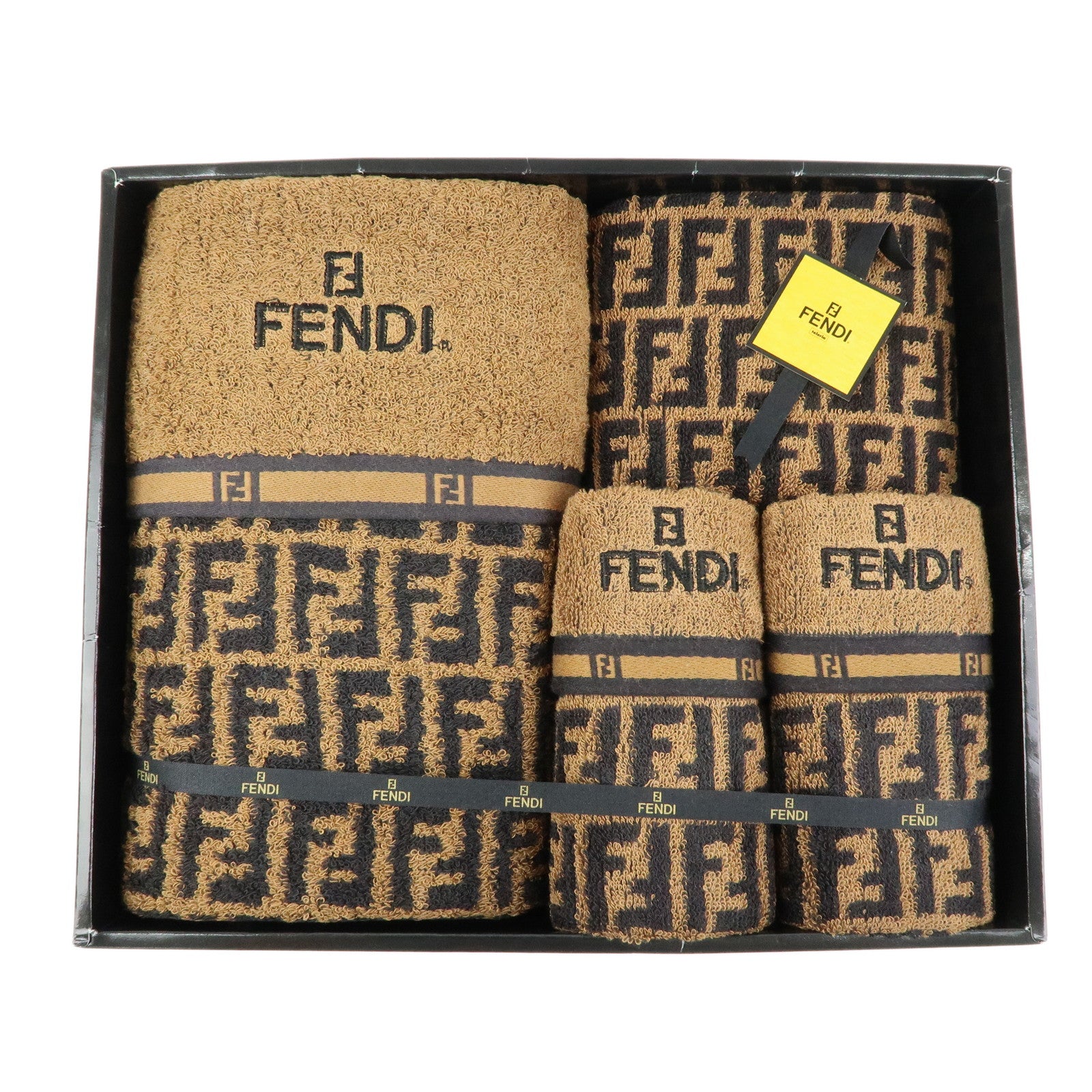 FENDI Zucca Pile Terry Cloth Towel Set Black Brown