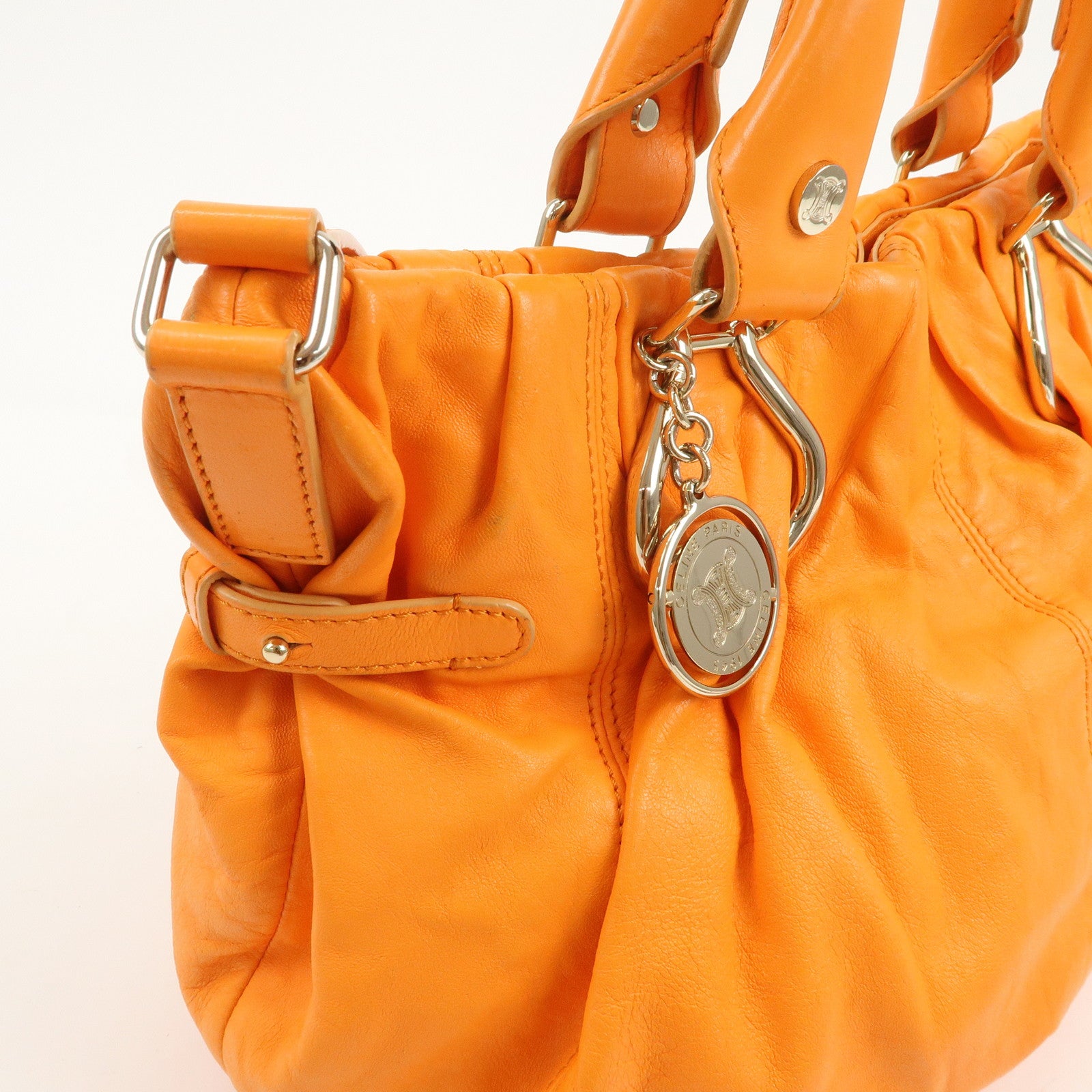 CELINE Macadam Leather 2Way Bag Hand Bag Shoulder Bag Orange