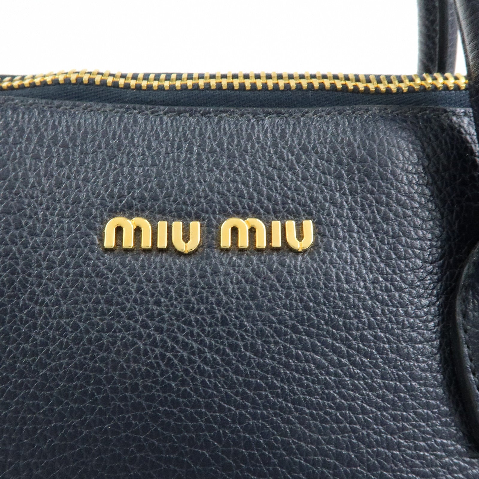 MIU MIU Logo Leather 2WAY Bag Shoulder Bag Hand Bag Navy 5BB016