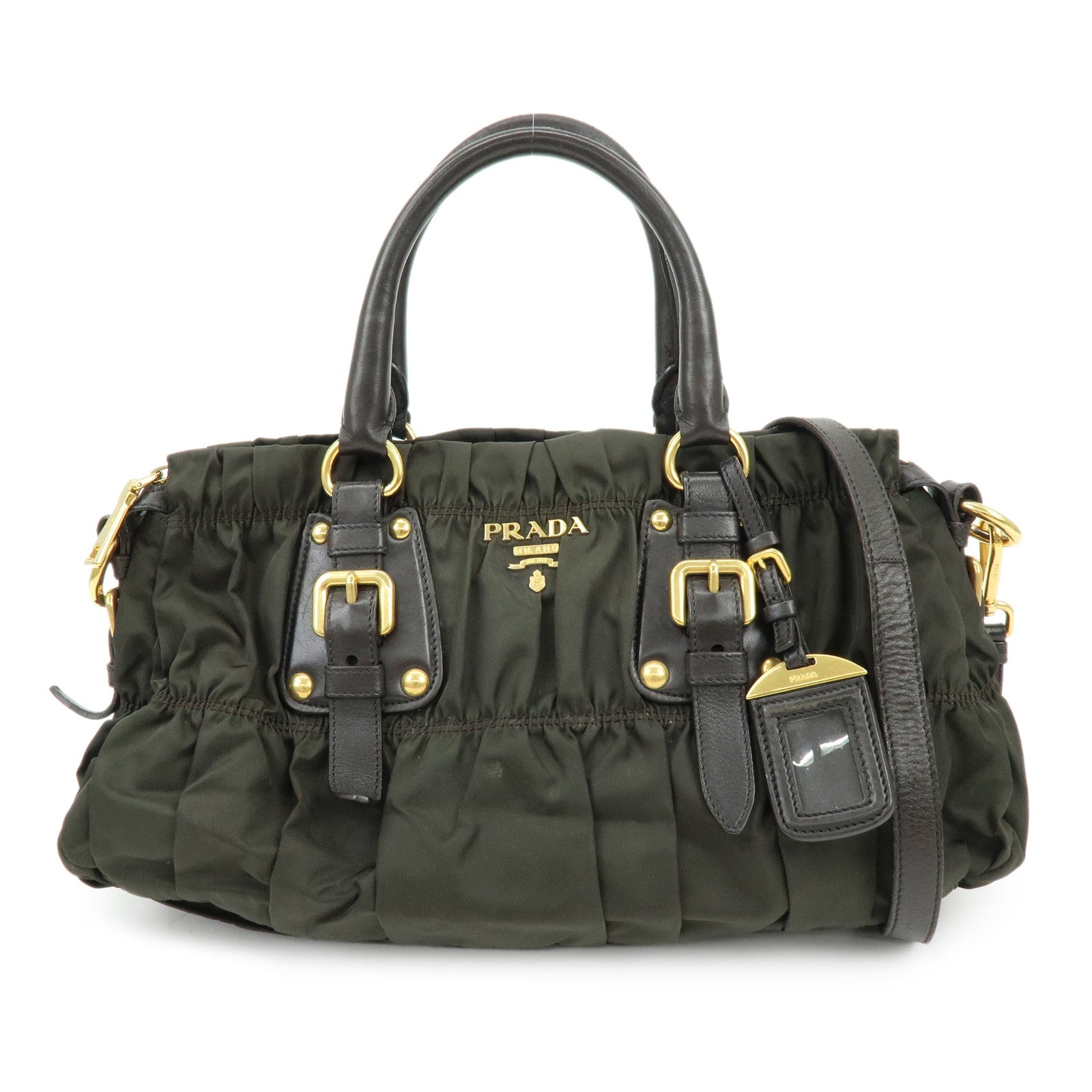 PRADA Nylon 2Way Bag Hand Bag Shoulder Bag Khaki Brown BN2346