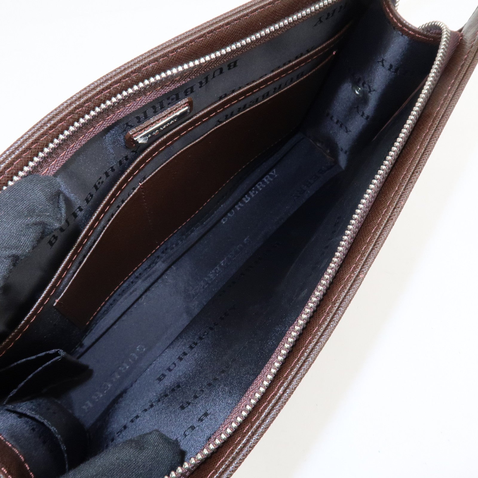 BURBERRY Leather Clutch Bag Hand Bag Pouch Brown