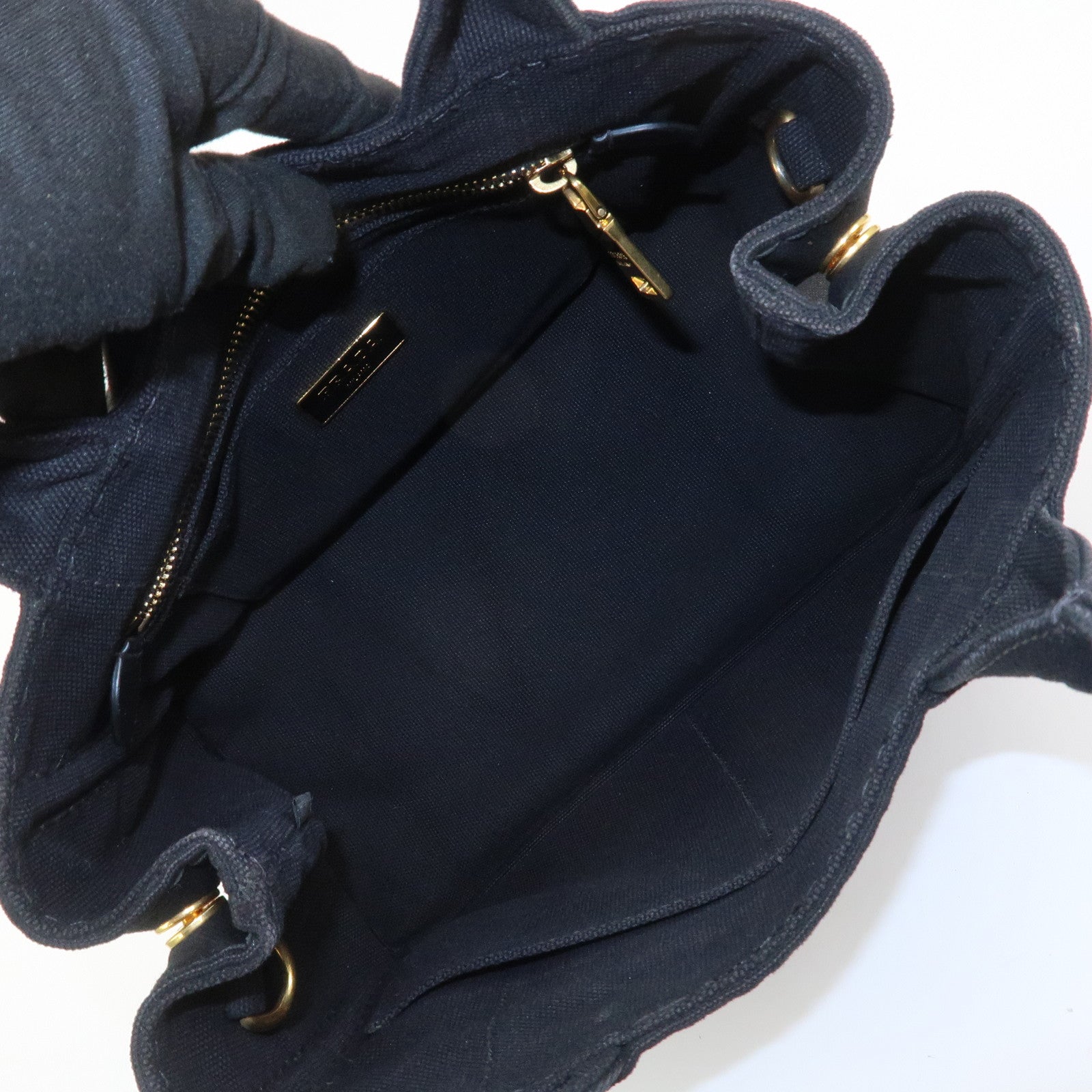 PRADA Canapa Mini Canvas 2Way Bag Hand Bag Black 1BG439