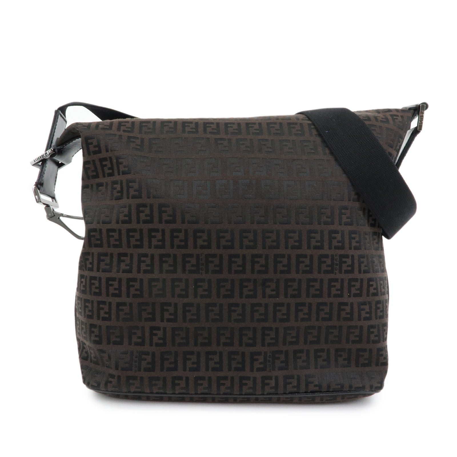 FENDI Zucchino Canvas Leather Shoulder Crossbody Bag Brown 7VA003