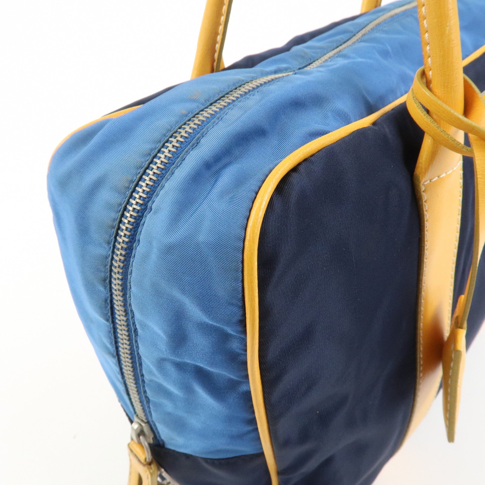 PRADA Triangle Logo Nylon Leather Shoulder Bag Hand Bag Navy Yellow