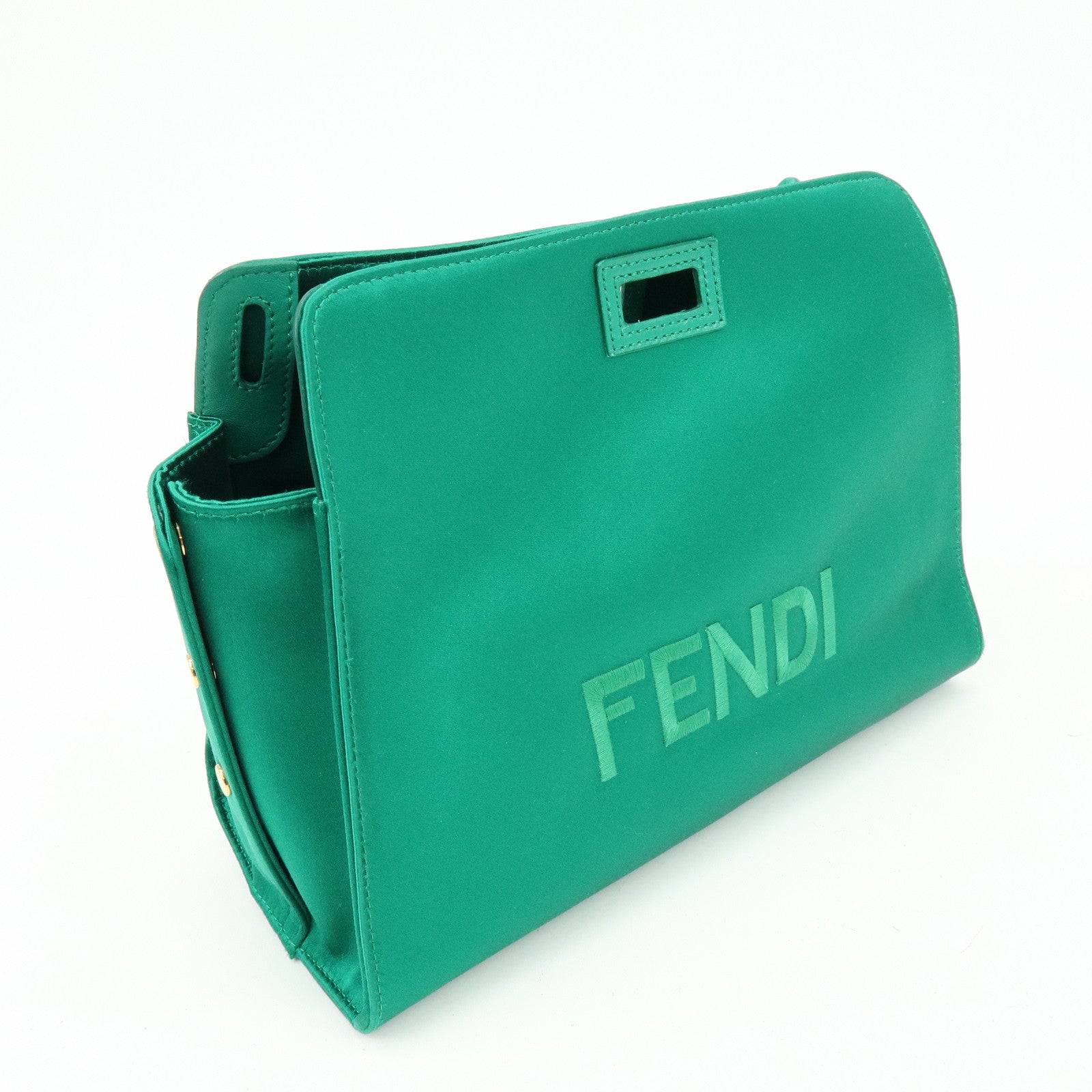 FENDI Satin Peekaboo Defender Hand Bag Cover Green 7AR717