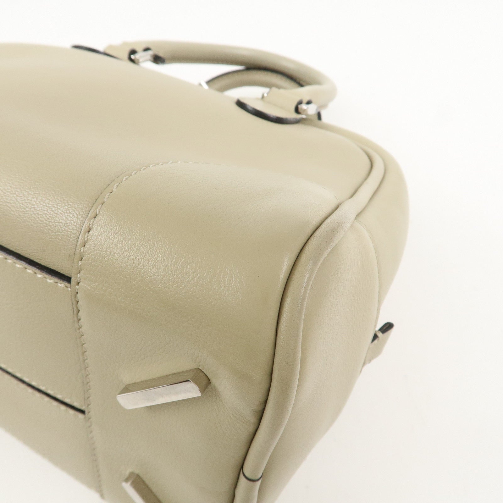 LOEWE Anagram Amazona 75 Leather Hand Bag Beige Silver