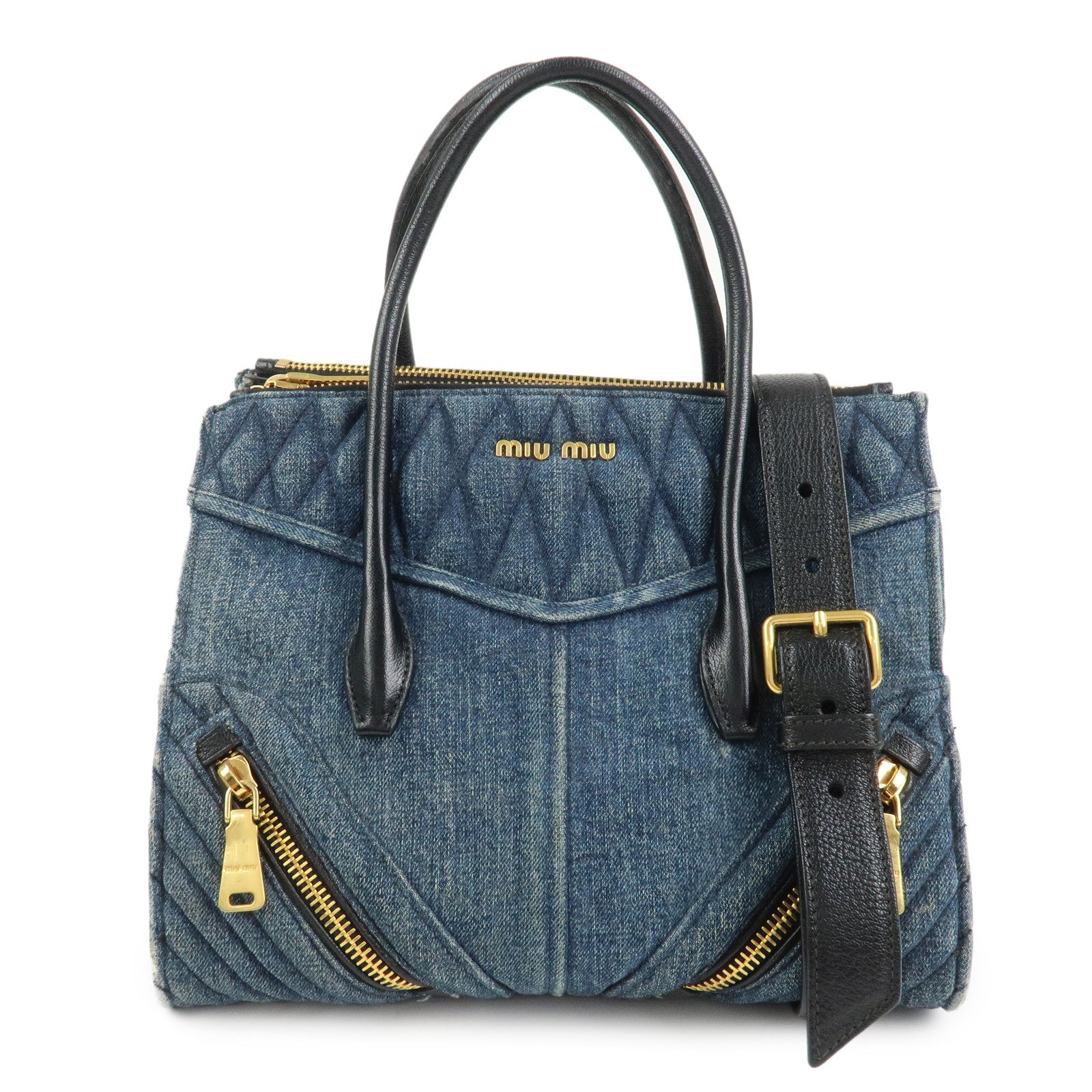 MIU MIU Biker Denim 2Way Hand Bag Shoulder Bag Blue RN1031