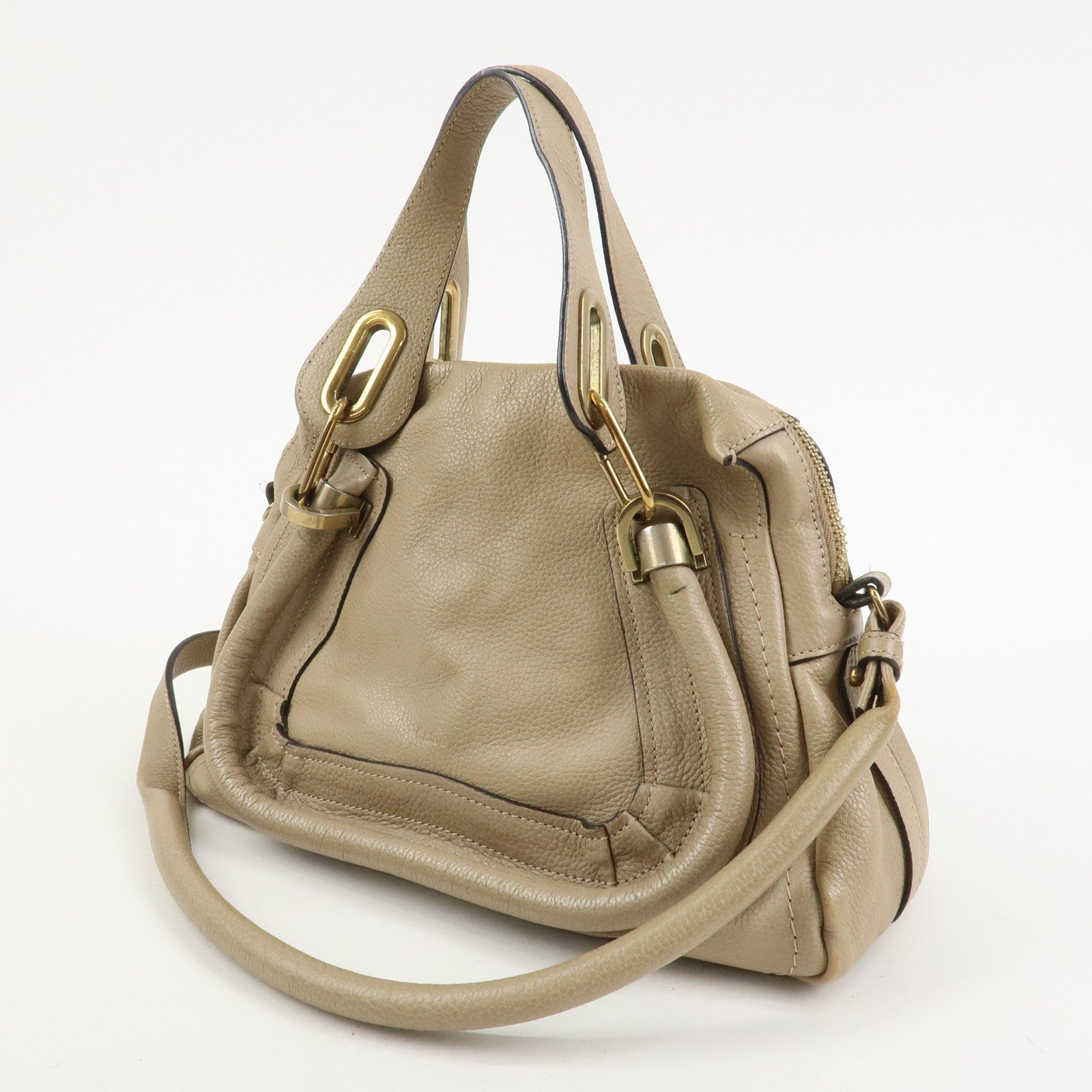 Chloe Parati Leather 2WAY Bag Shoulder Bag Beige