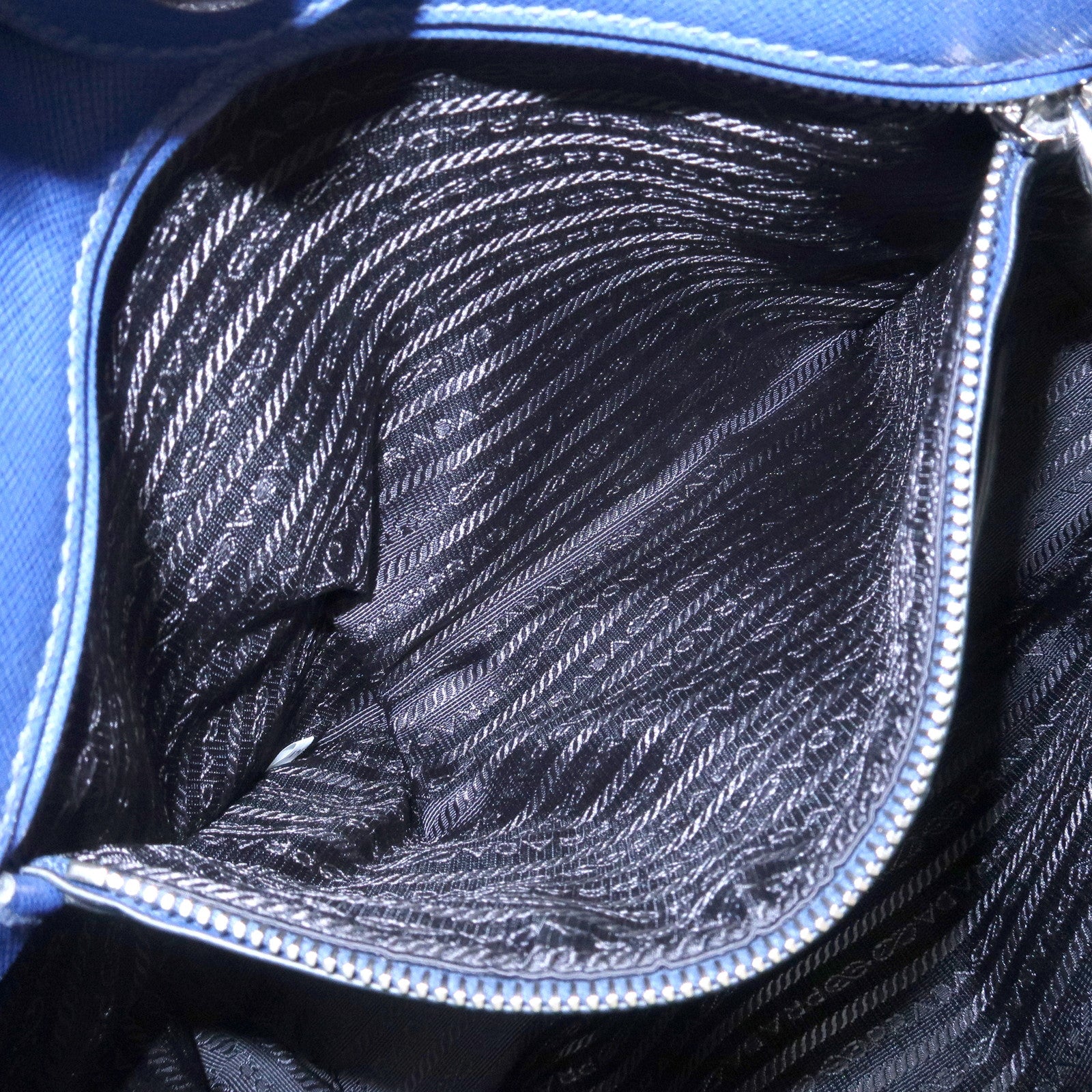 PRADA Triangle Logo Saffiano Leather Tote Shoulder Bag Blue 1BG133