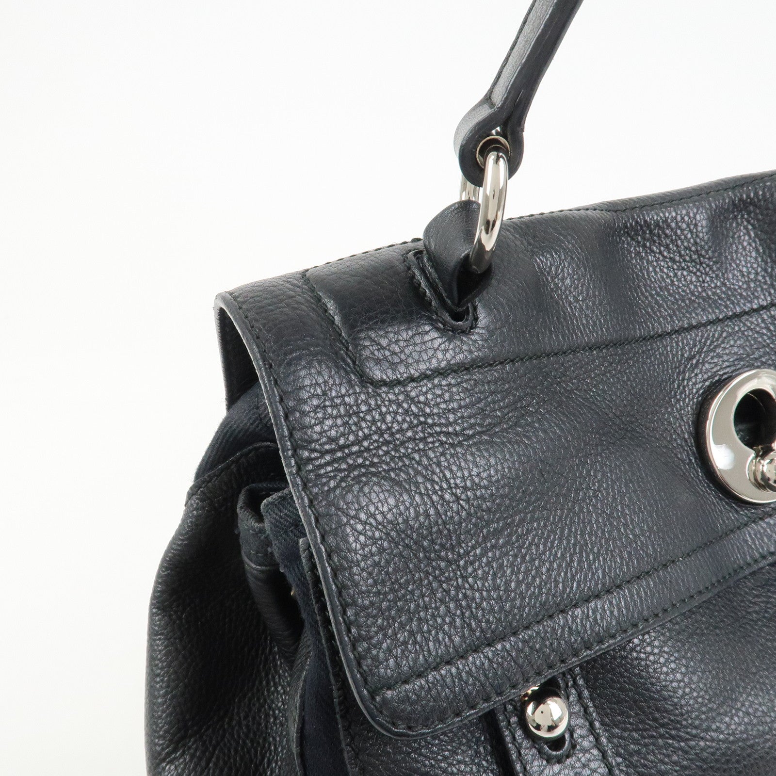 SAINT LAURENT PARIS Leather Canvas Muse Two Hand Shoulder Bag Black