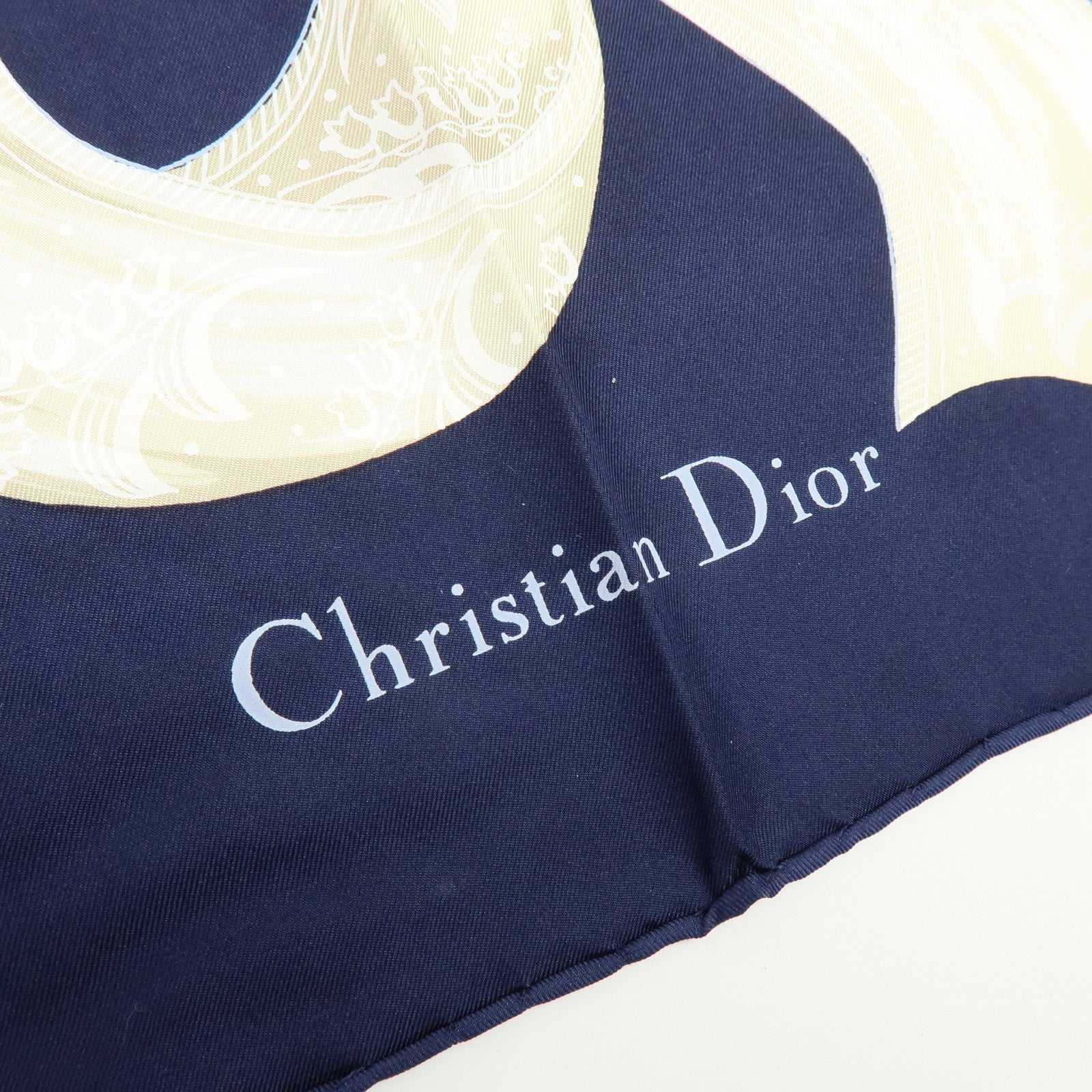 Christian Dior Silk 100% Scarf Flowers Motif Navy Red Orange