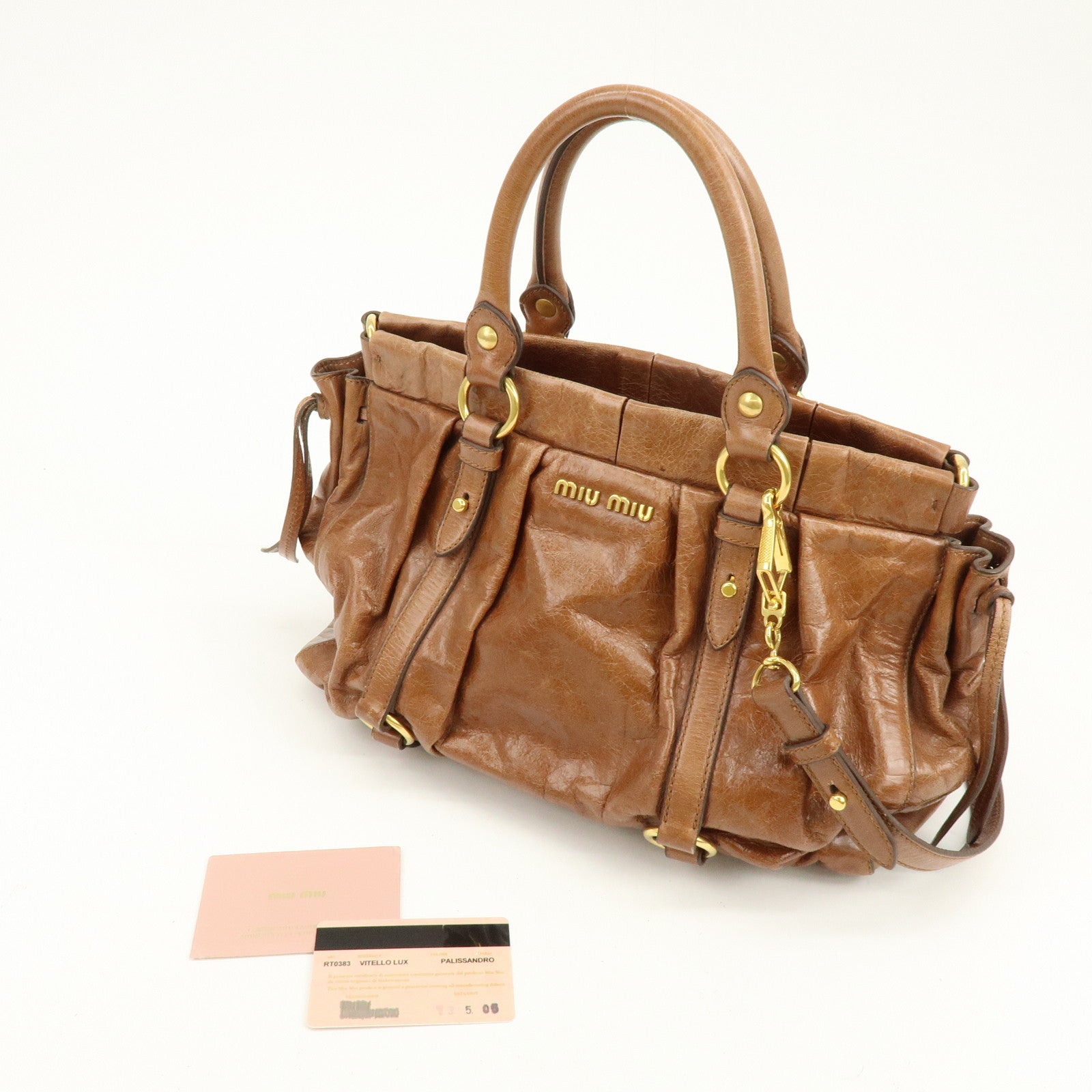 MIU MIU Leather 2Way Bag Hand Bag Shoulder Bag Brown RT0383