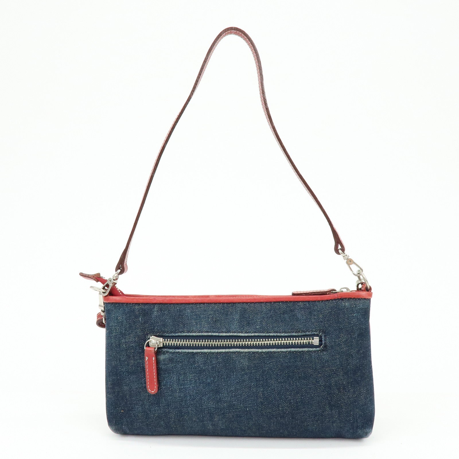 BURBERRY Blue Label Denim Leather 2Way Shoulder Hand Bag Blue Red