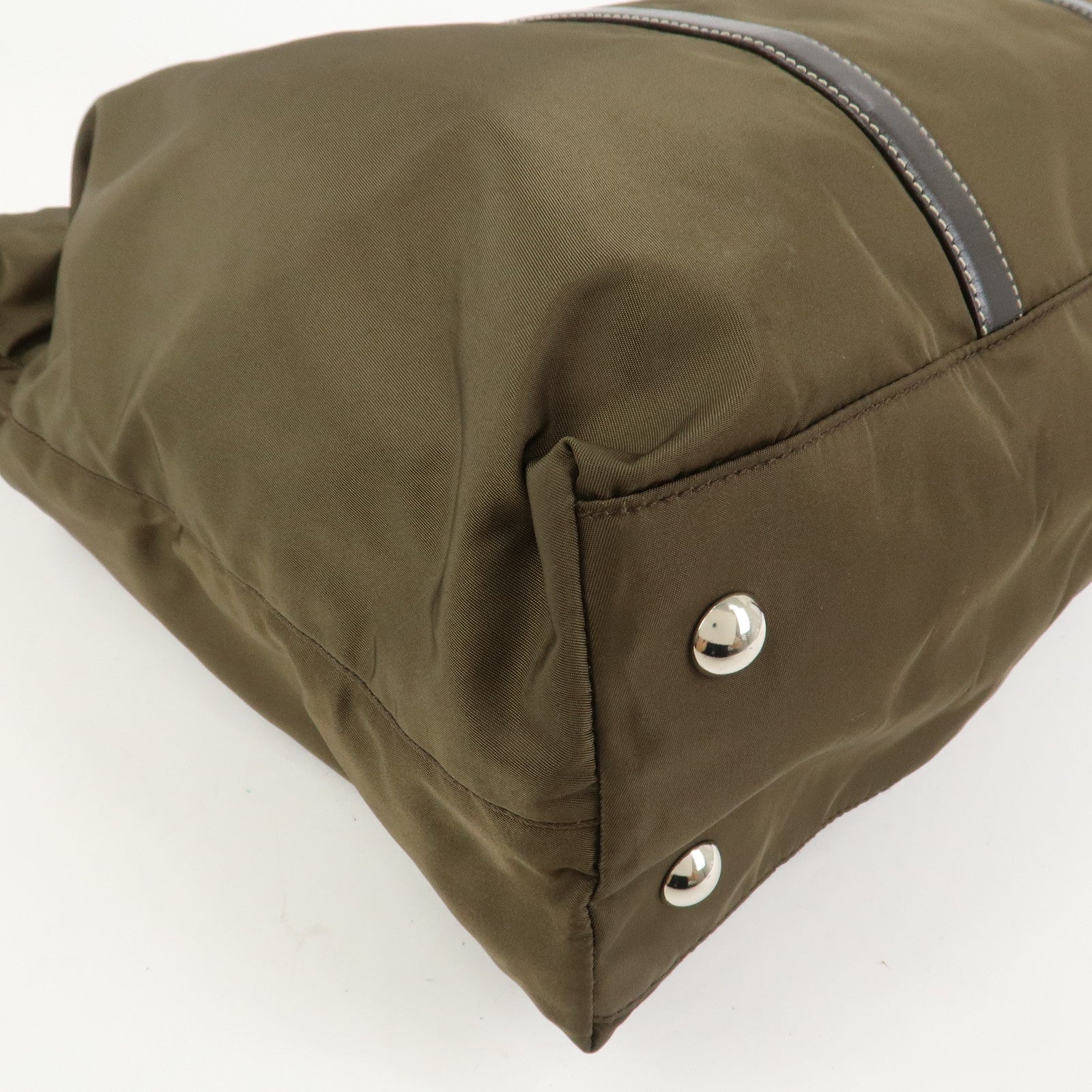 PRADA Triangle Logo Nylon Leather 2Way Hand Bag Shoulder Bag Khaki