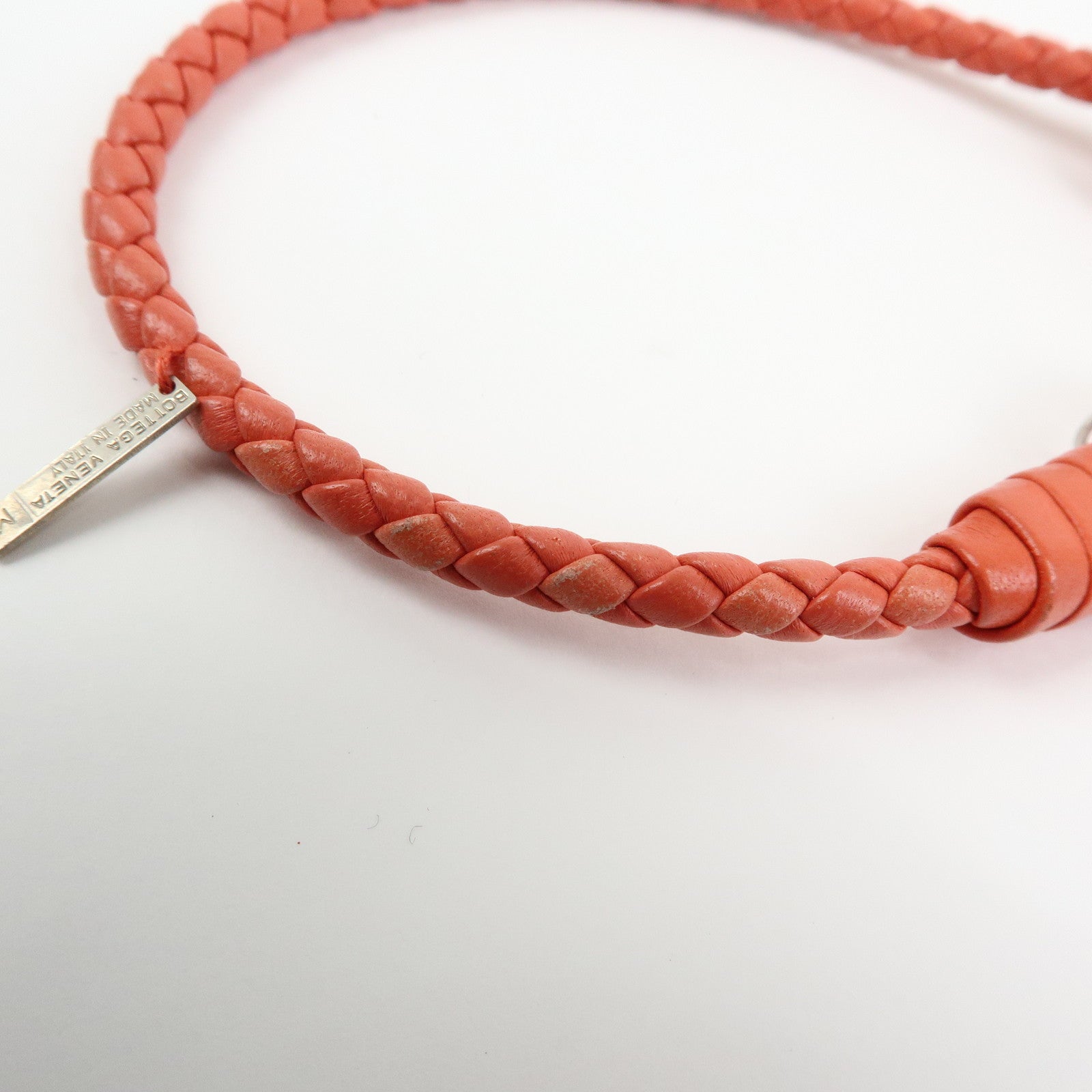 BOTTEGA VENETA Intrecciato Leather Bracelet Orange Silver 113546