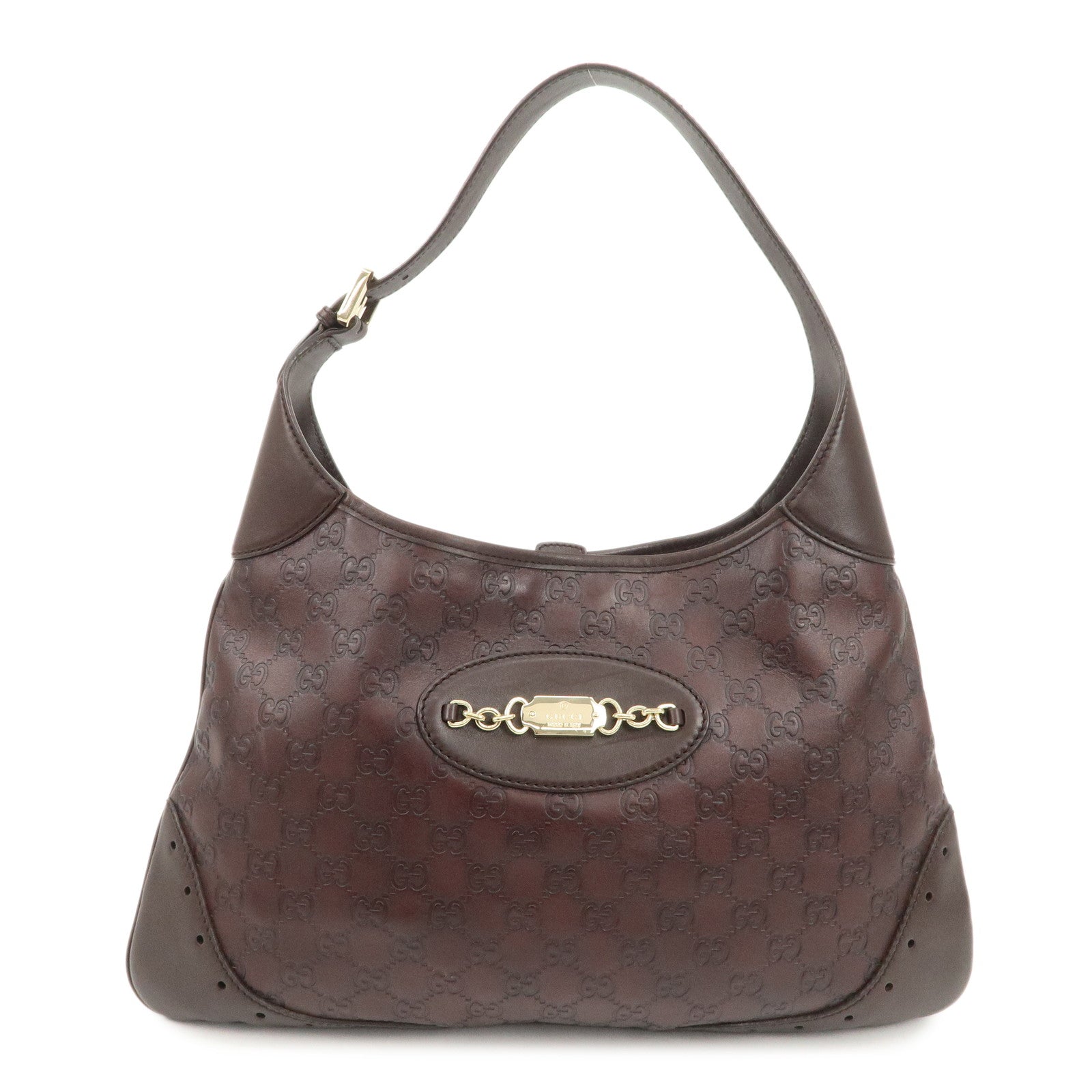 GUCCI Guccissima Leather Shoulder Bag Hand Bag Dark Brown 145781 Used