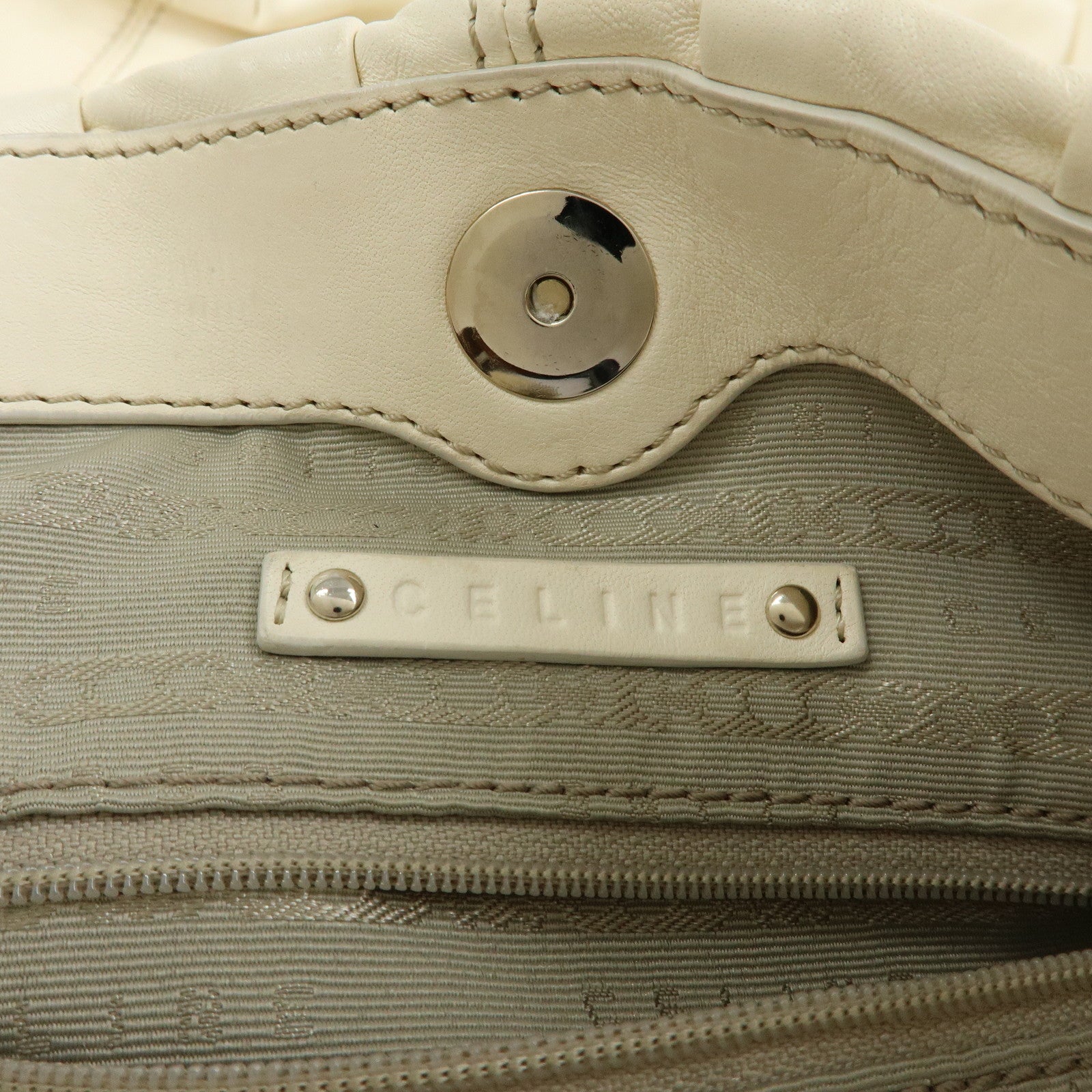 CELINE Leather Pillow Bag Tote Bag Shoulder Bag White